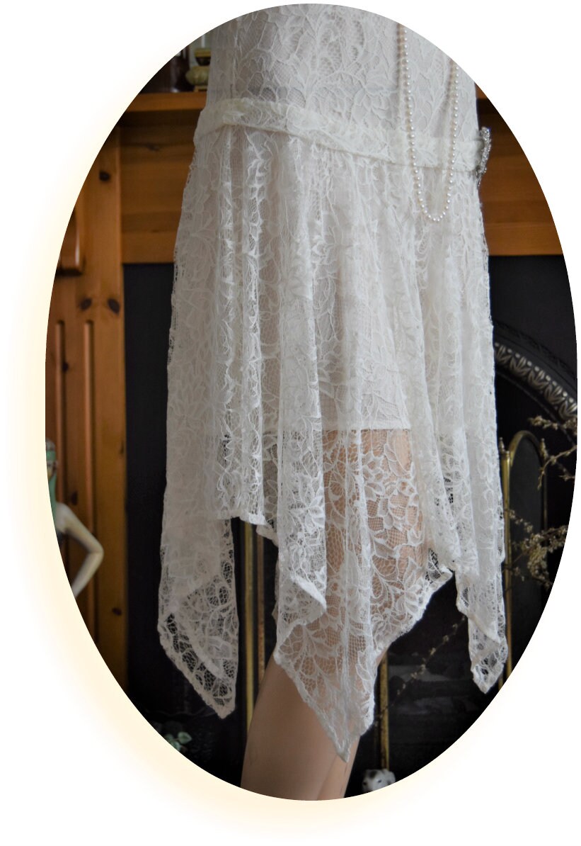 1920s wedding dress 1930s wedding dress All Lace Mesh flapper bride Vintage White Wedding Gown Great Gatsby size UK 8 10 US 4 6
