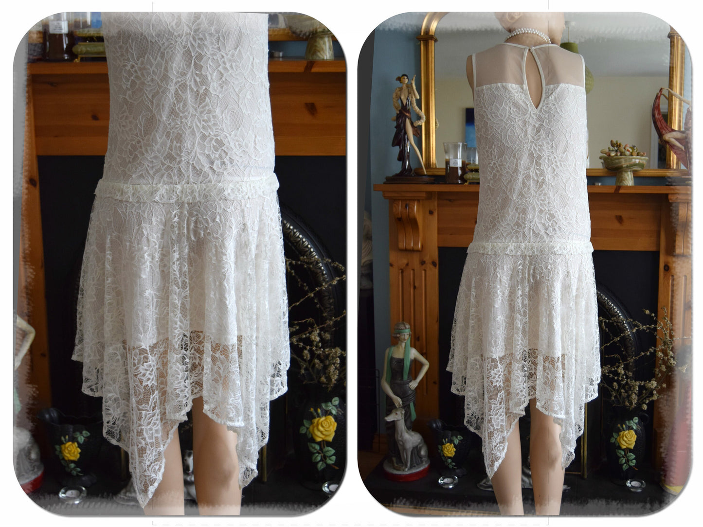1920s wedding dress 1930s wedding dress All Lace Mesh flapper bride Vintage White Wedding Gown Great Gatsby size UK 8 10 US 4 6