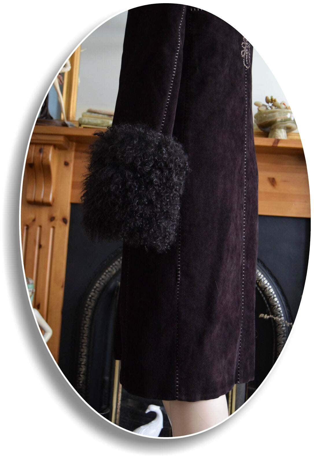 Vintage Penny Lane 1970s stylish thick embroidered long Mongolian fur hippy bohemian gypsy winter soft rich chocolate brown coat UK 8 US 4