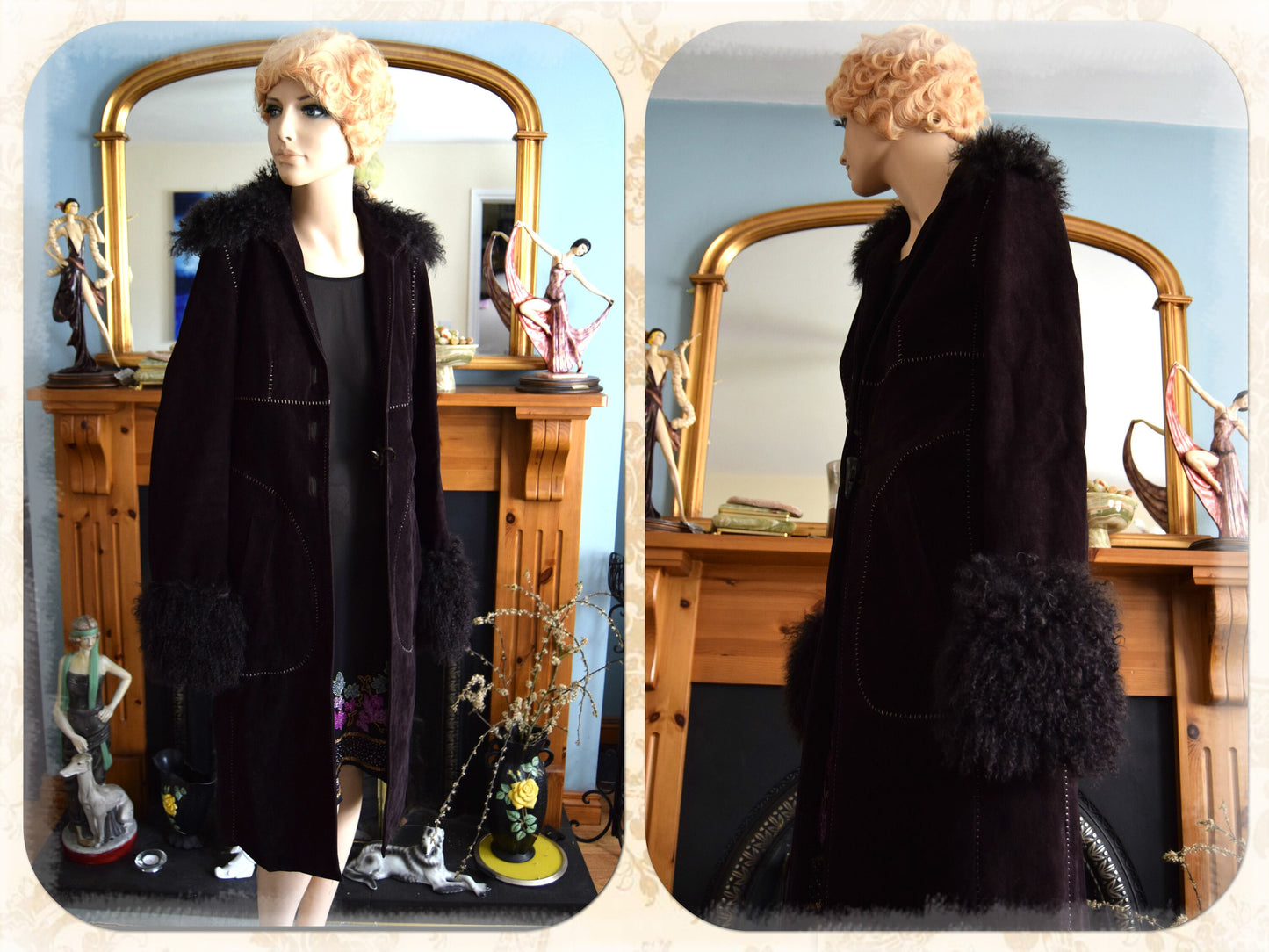 Vintage Penny Lane 1970s stylish thick embroidered long Mongolian fur hippy bohemian gypsy winter soft rich chocolate brown coat UK 8 US 4