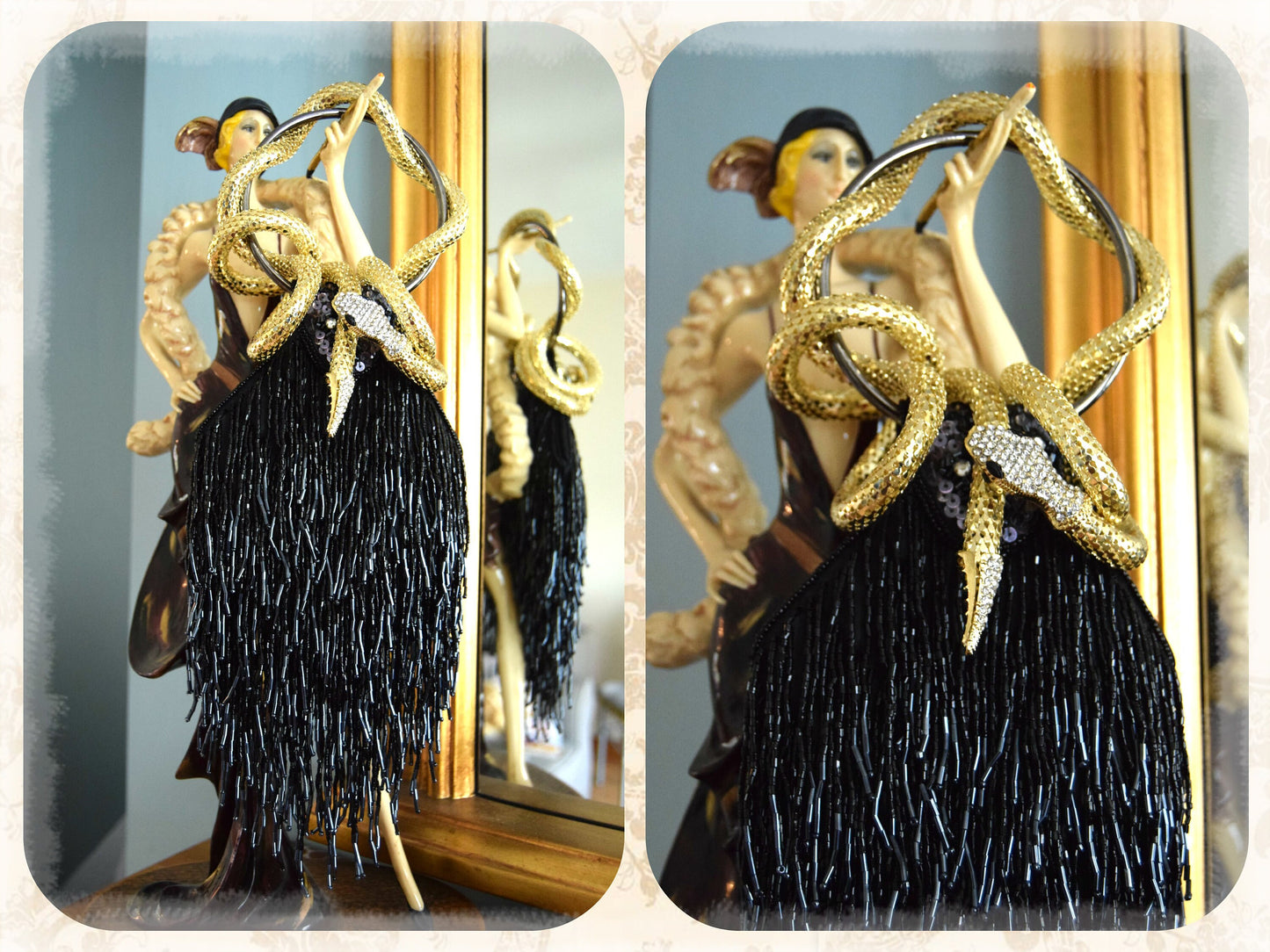 Flapper evening bag 1920s tasseled bag flapper beaded bag vintage beaded bag Black beaded tassel bag Art Deco evening bag purse