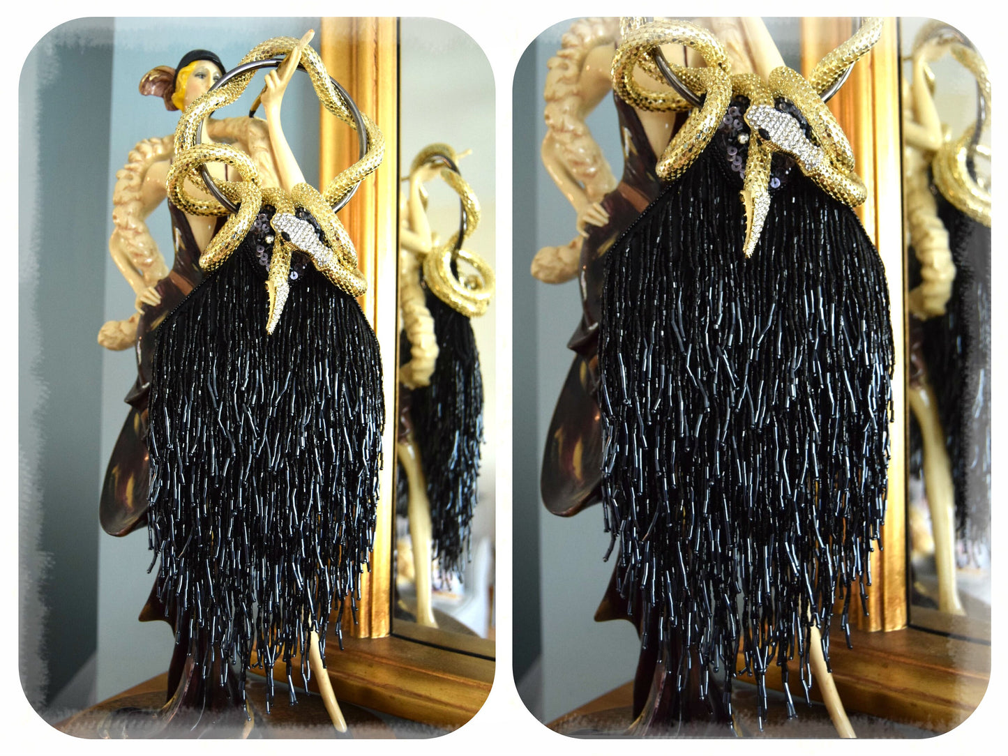 Flapper evening bag 1920s tasseled bag flapper beaded bag vintage beaded bag Black beaded tassel bag Art Deco evening bag purse