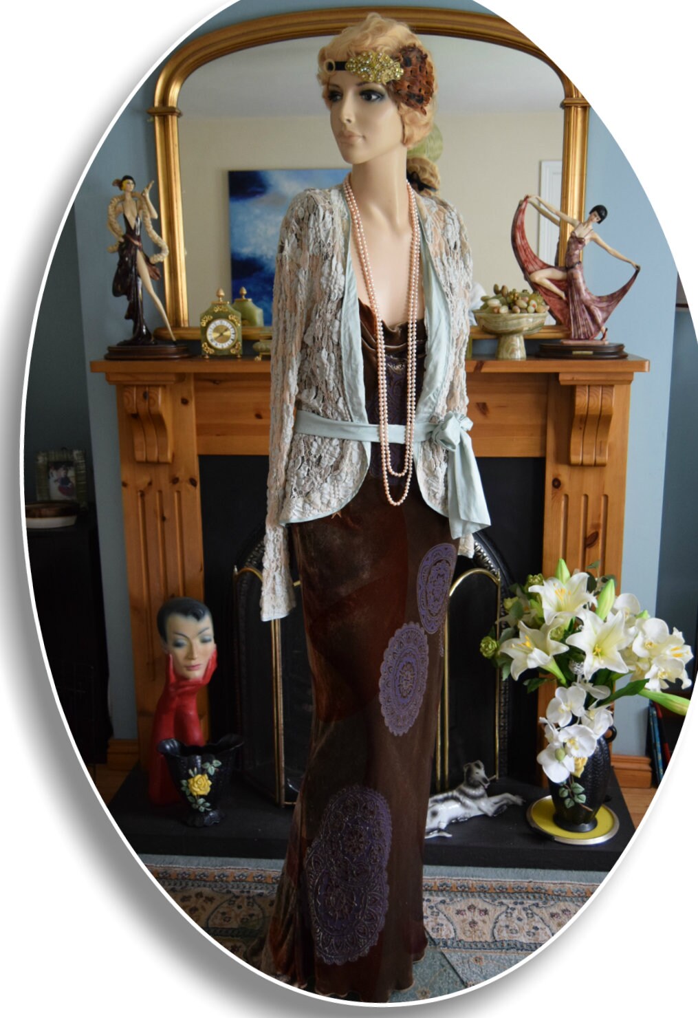 Beautiful green Art Deco short jacket Great Gatsby Downton Abbey lacy cardigan flapper 1920s duster size UK 8 10 US 4 8