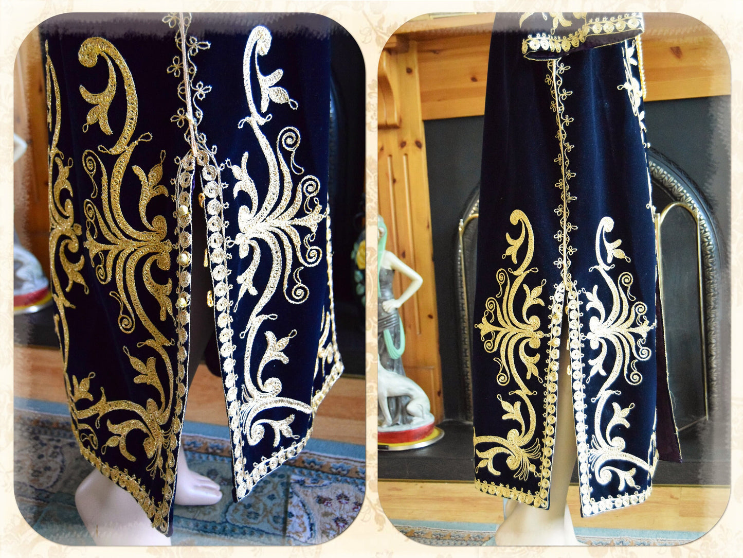 1970s original black persian velvet oriental coat bohemian long coat gypsy maxi coat boho velvet kaftan ethnic velvet robe size UK 12 US 8