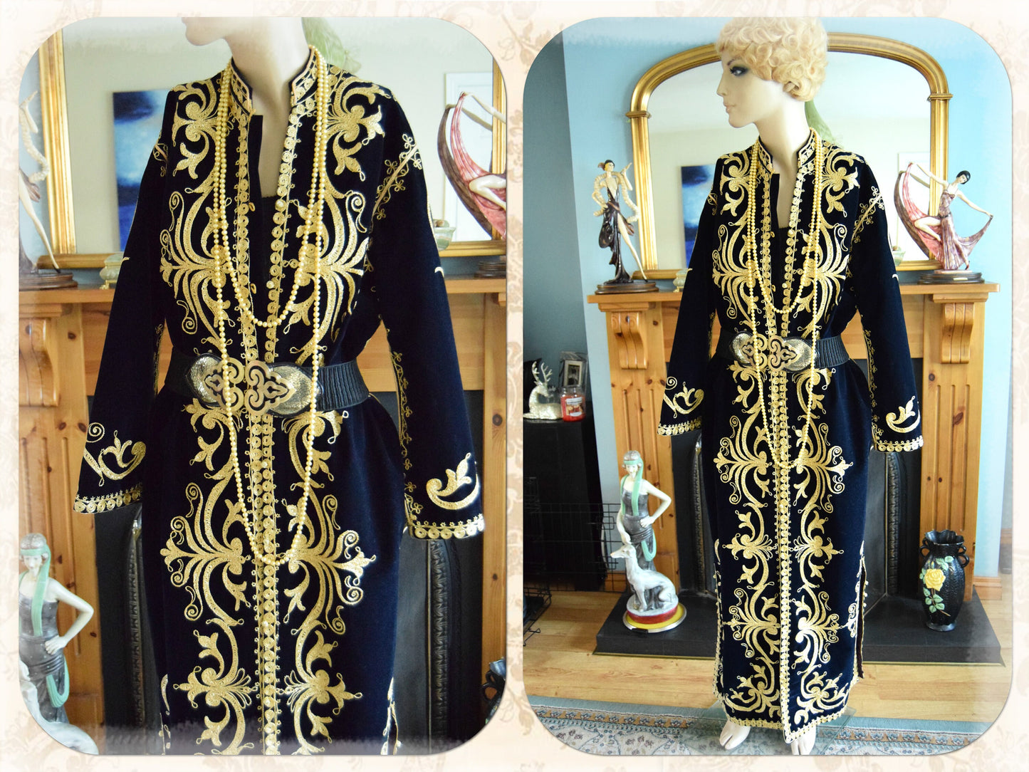 1970s original black persian velvet oriental coat bohemian long coat gypsy maxi coat boho velvet kaftan ethnic velvet robe size UK 12 US 8