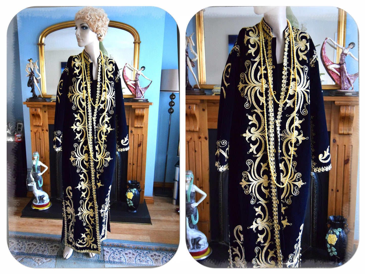 1970s original black persian velvet oriental coat bohemian long coat gypsy maxi coat boho velvet kaftan ethnic velvet robe size UK 12 US 8