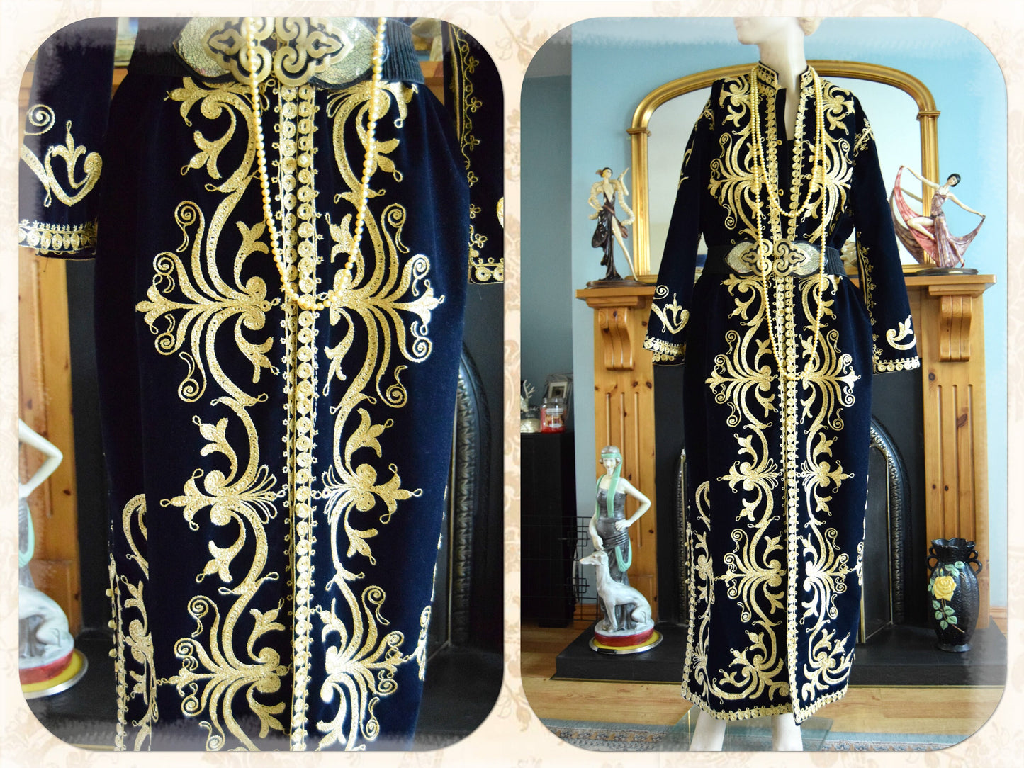 1970s original black persian velvet oriental coat bohemian long coat gypsy maxi coat boho velvet kaftan ethnic velvet robe size UK 12 US 8