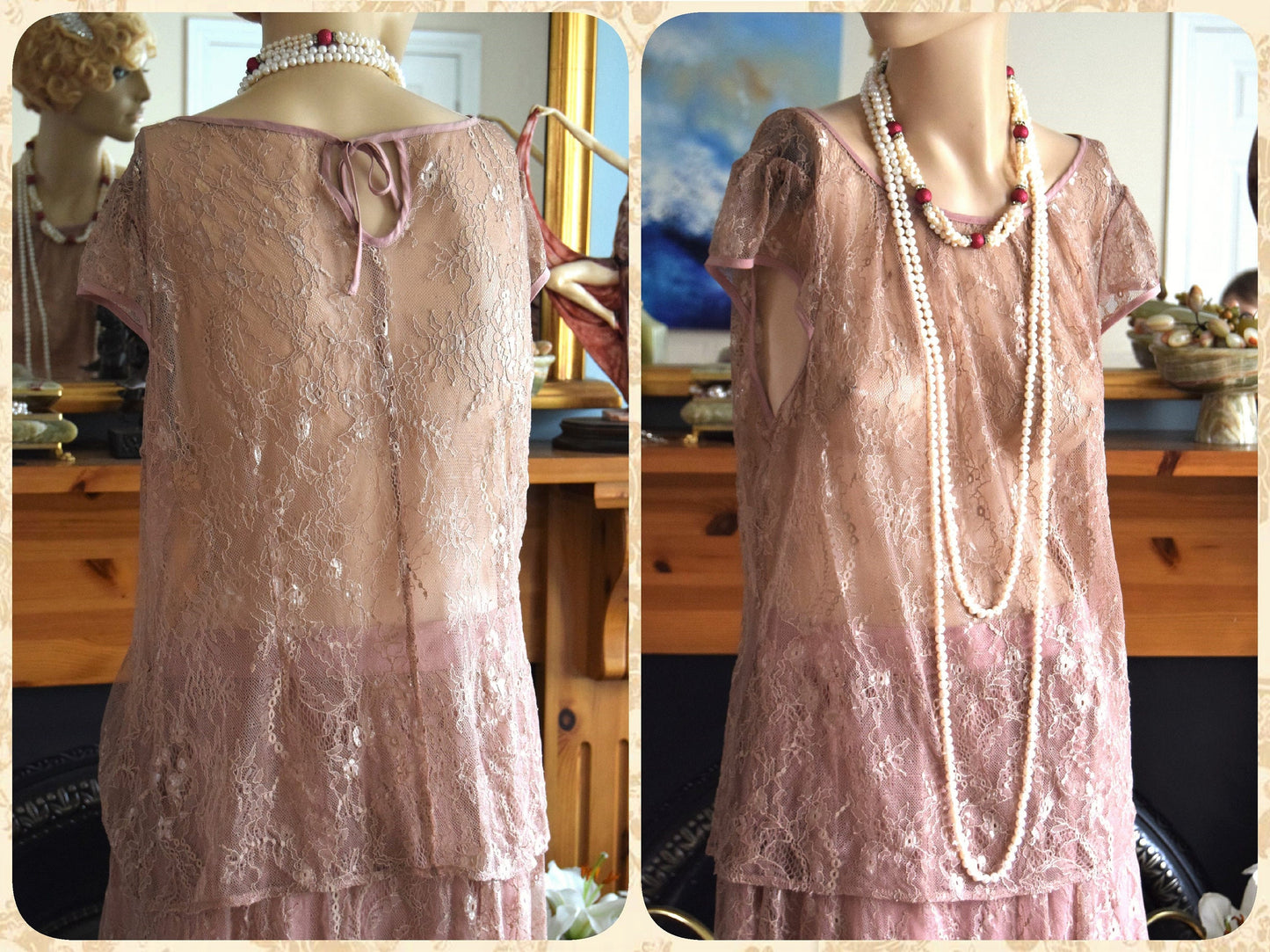 vintage 1920s kaftan dress bohemian gypsy hippy boho wedding Art Deco bride dusty pink wedding dress and size UK 16 18 US 12 14