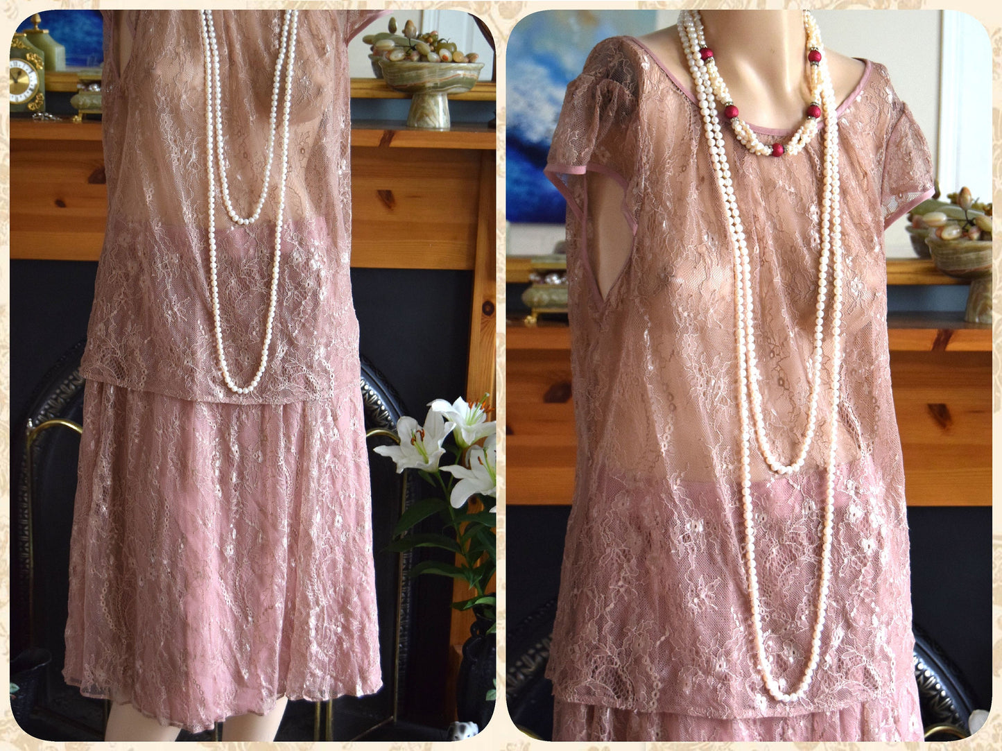 vintage 1920s kaftan dress bohemian gypsy hippy boho wedding Art Deco bride dusty pink wedding dress and size UK 16 18 US 12 14
