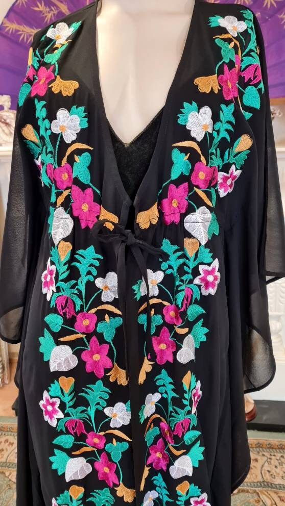 1970's Bohemian Sheer Kaftan 1920s flapper beach summer holiday Art Deco Miss Fisher kaftan duster dress size Uk 12 US 8