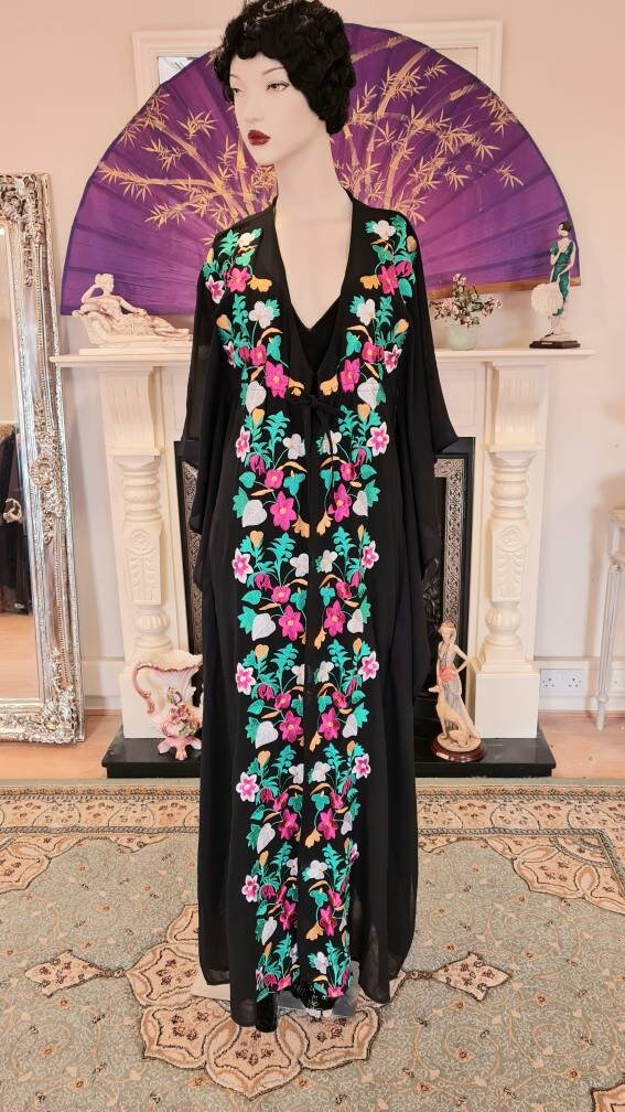 1970's Bohemian Sheer Kaftan 1920s flapper beach summer holiday Art Deco Miss Fisher kaftan duster dress size Uk 12 US 8