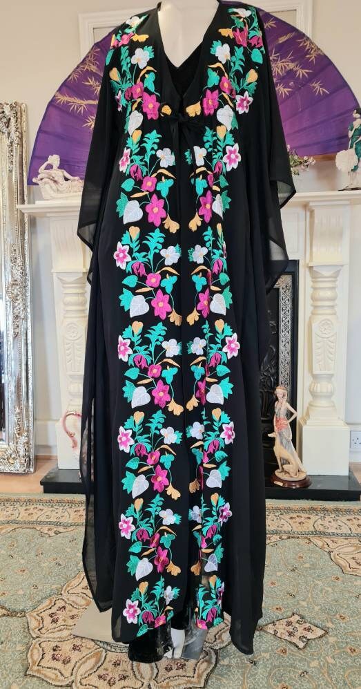 1970's Bohemian Sheer Kaftan 1920s flapper beach summer holiday Art Deco Miss Fisher kaftan duster dress size Uk 12 US 8