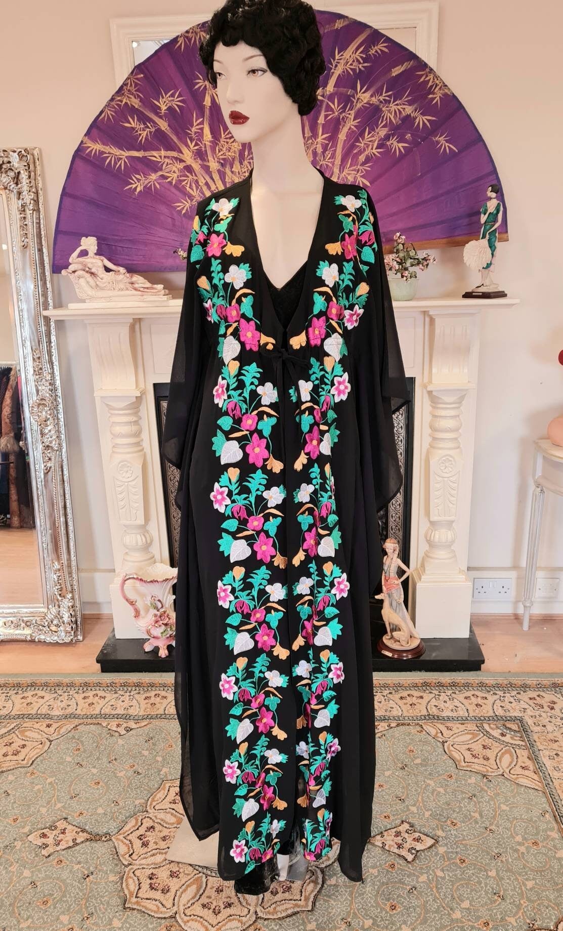 1970's Bohemian Sheer Kaftan 1920s flapper beach summer holiday Art Deco Miss Fisher kaftan duster dress size Uk 12 US 8