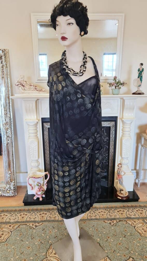 Art Deco ombre gold silver 1920's vintage flapper evening dress by Balenciaga size UK 8 10 US 4 6