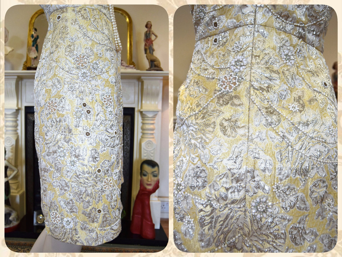 Outstanding vintage mesmerising gold Lame jacquar beaded embellished luxurious Great Gatsby metallic 1920s dress size UK 8 10 US 4 6