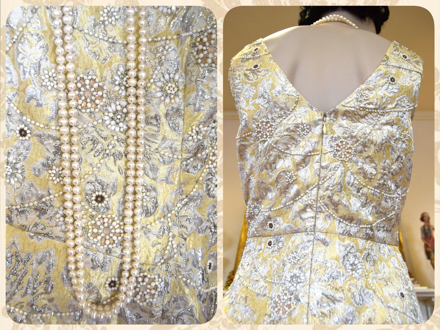 Outstanding vintage mesmerising gold Lame jacquar beaded embellished luxurious Great Gatsby metallic 1920s dress size UK 8 10 US 4 6