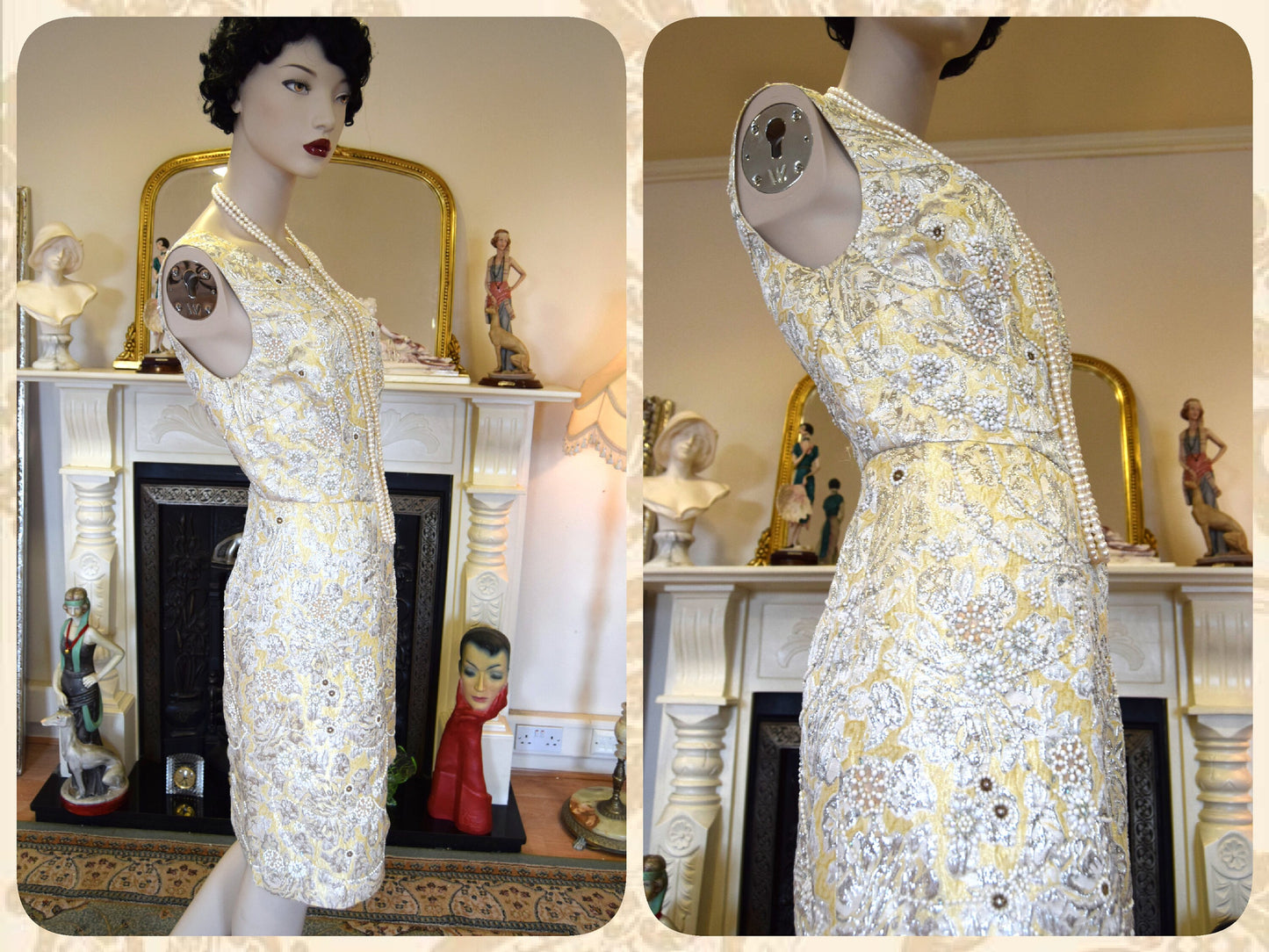 Outstanding vintage mesmerising gold Lame jacquar beaded embellished luxurious Great Gatsby metallic 1920s dress size UK 8 10 US 4 6