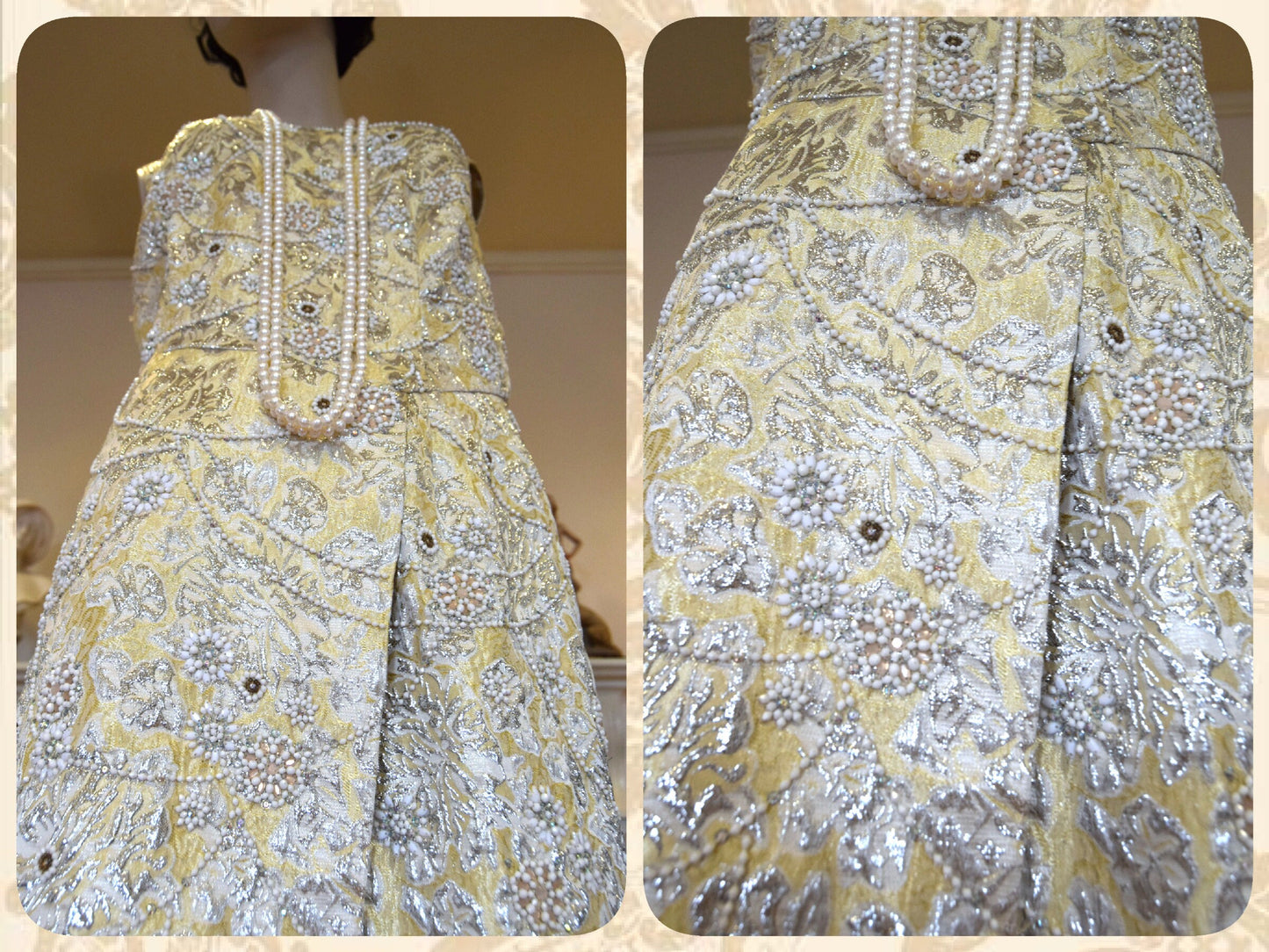 Outstanding vintage mesmerising gold Lame jacquar beaded embellished luxurious Great Gatsby metallic 1920s dress size UK 8 10 US 4 6