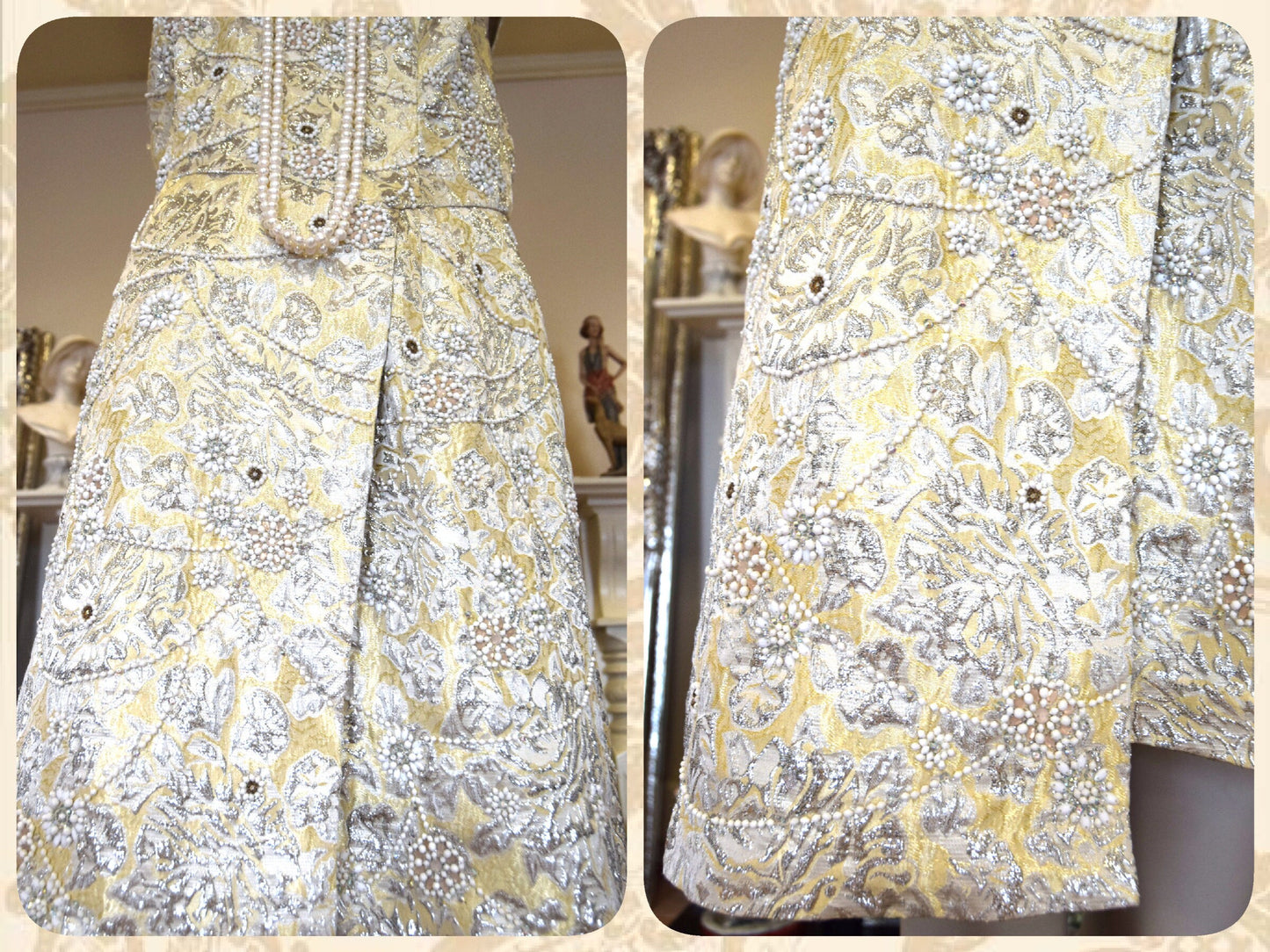 Outstanding vintage mesmerising gold Lame jacquar beaded embellished luxurious Great Gatsby metallic 1920s dress size UK 8 10 US 4 6