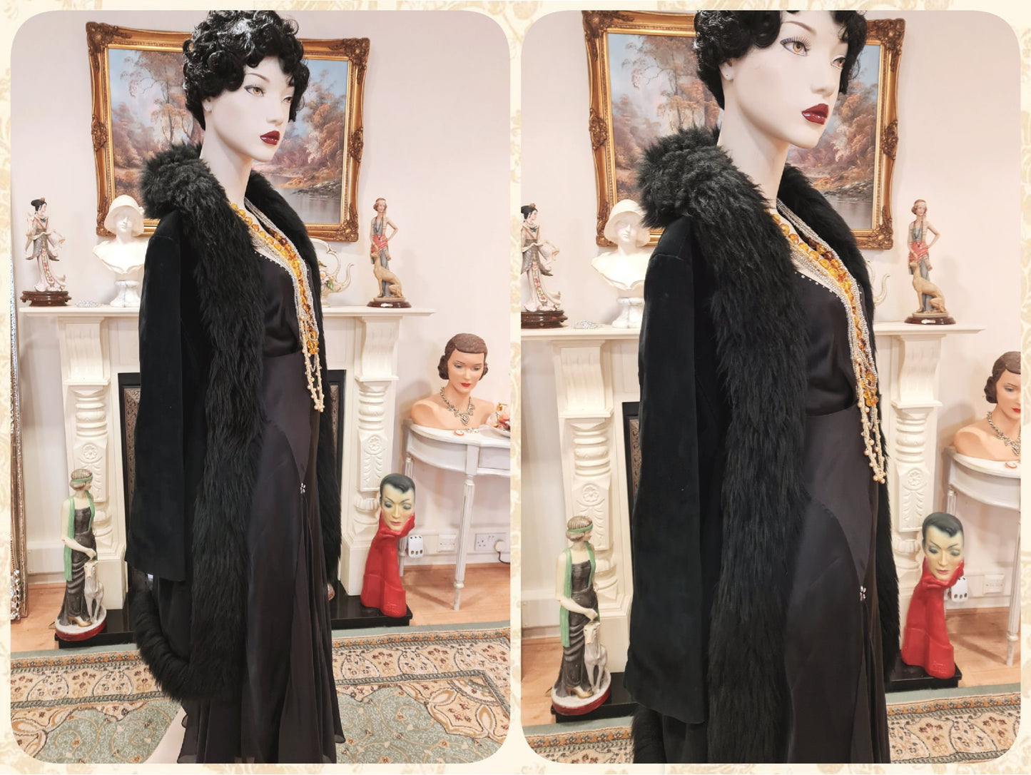 Vintage Penny Lane 1970s Beautiful thick embroidered Long Lamb Mongolian fur hippy bohemian gypsy winter blacksuede coat UK 8 US 4 Small
