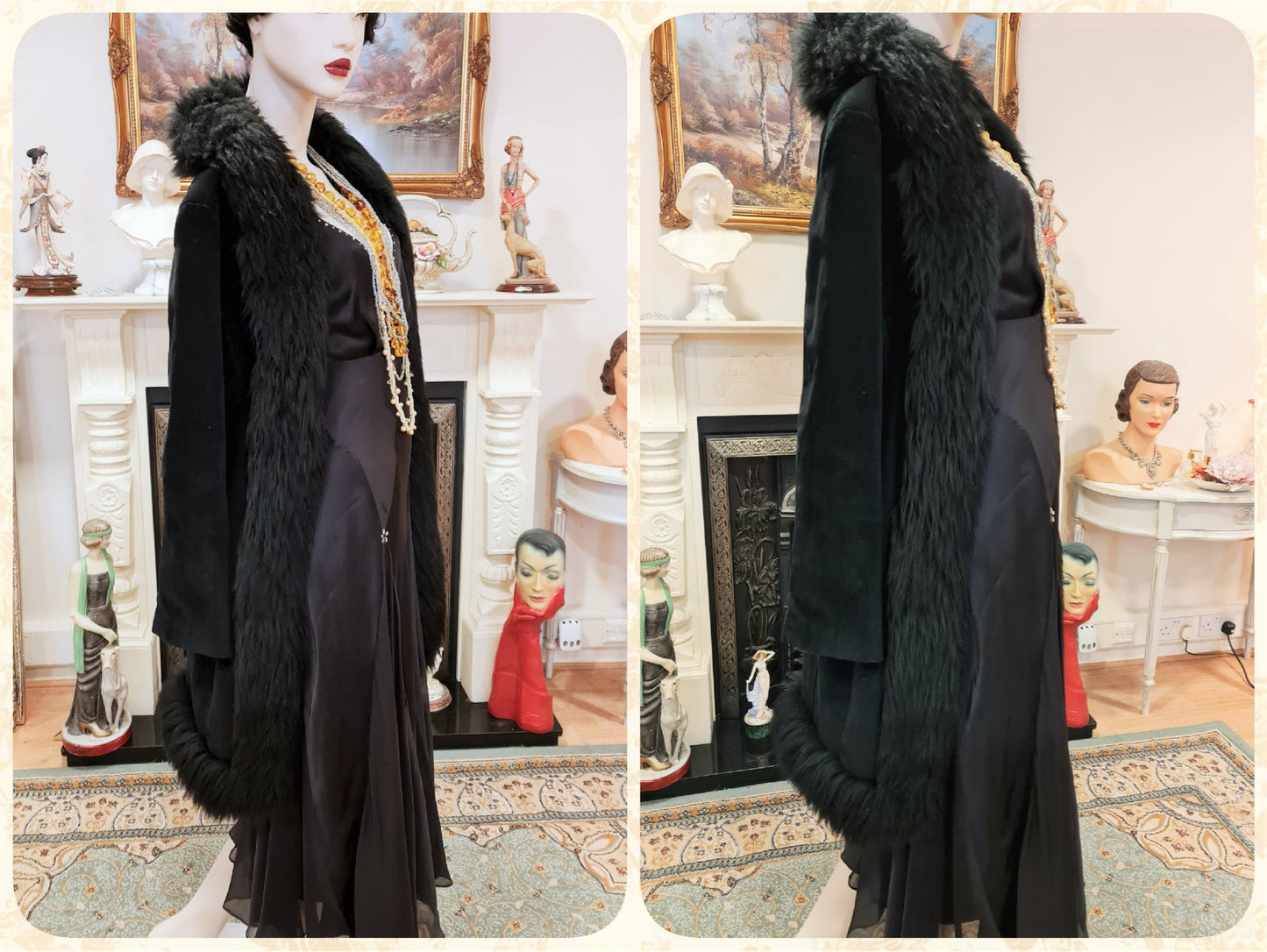 Vintage Penny Lane 1970s Beautiful thick embroidered Long Lamb Mongolian fur hippy bohemian gypsy winter blacksuede coat UK 8 US 4 Small