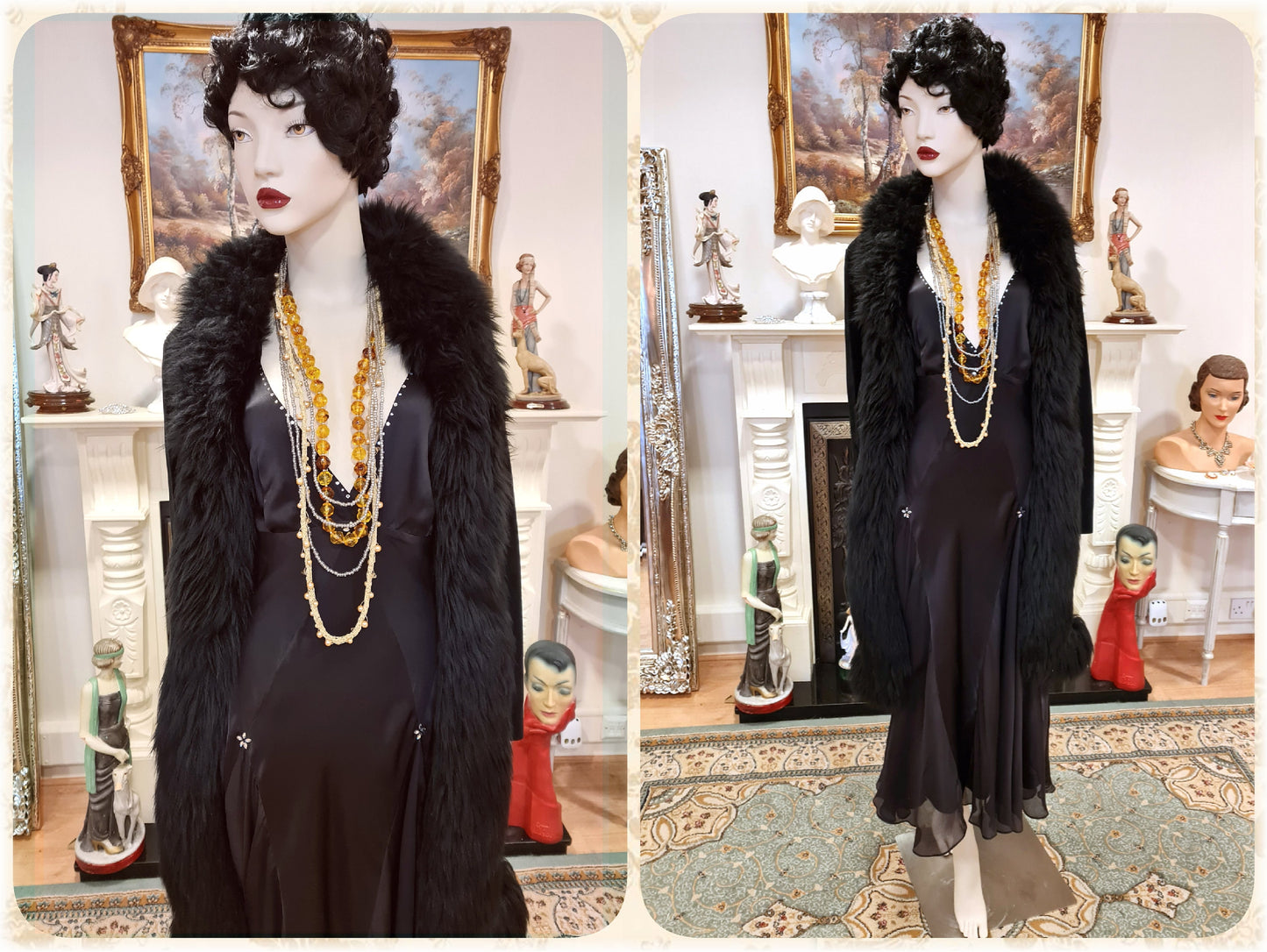 Vintage Penny Lane 1970s Beautiful thick embroidered Long Lamb Mongolian fur hippy bohemian gypsy winter blacksuede coat UK 8 US 4 Small