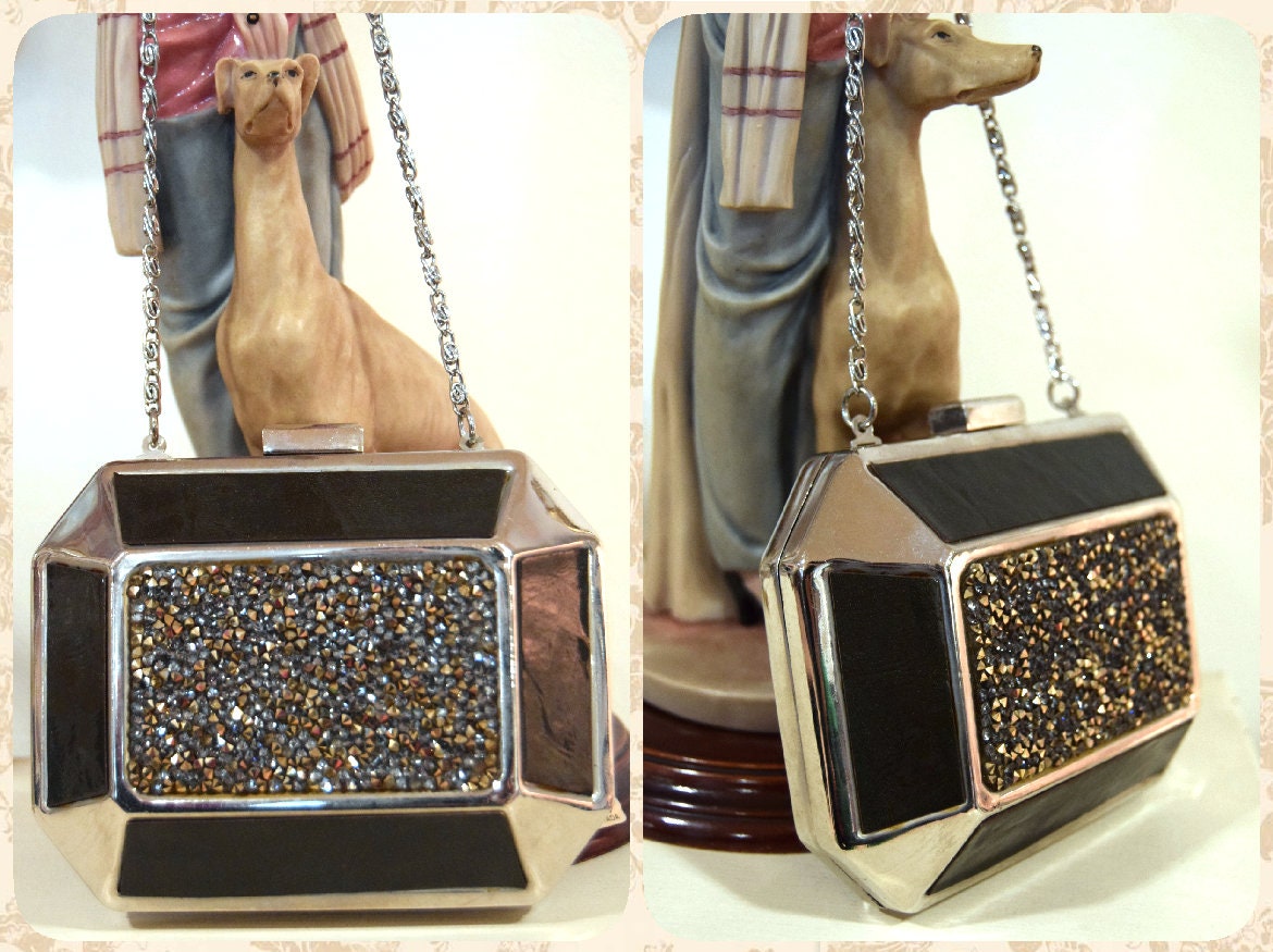 Art Deco Beautiful Black Gold Clutch beaded and embellished with evening bag