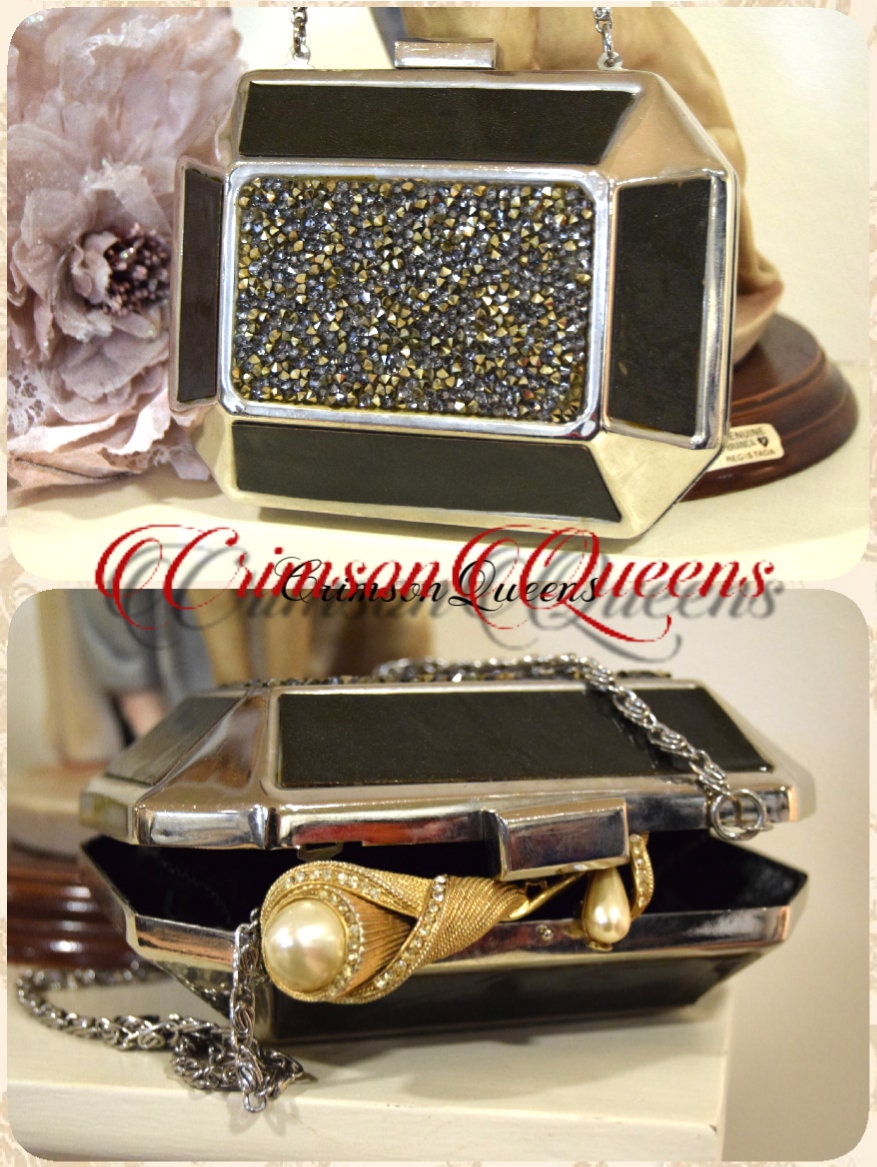 Art Deco Beautiful Black Gold Clutch beaded and embellished with evening bag