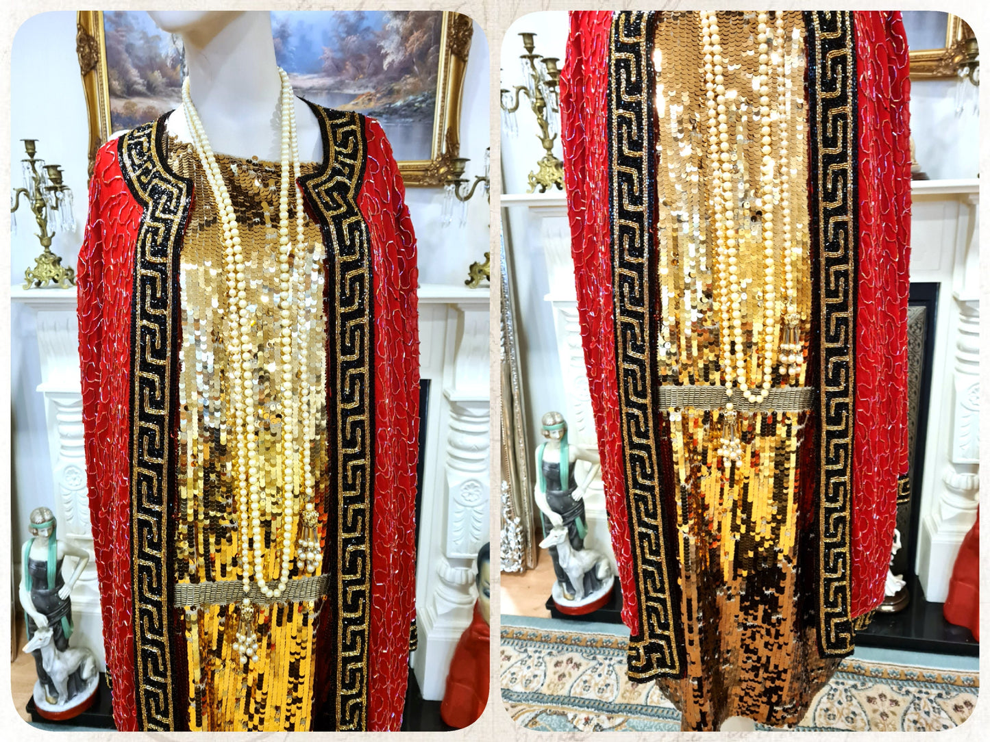 Vintage 100% silk Red Art Deco Avant Garde 1920's flapper Charleston coat Long Jacket Kimono Duster Wrap size UK 14 16US 10 12