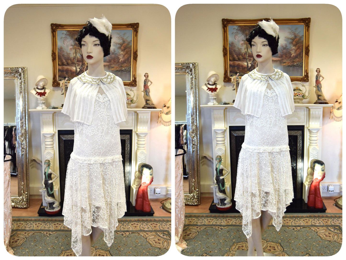 1920s wedding dress 1930s wedding dress All Lace Mesh flapper bride Vintage White Wedding Gown Great Gatsby size UK 8 10 US 4 6