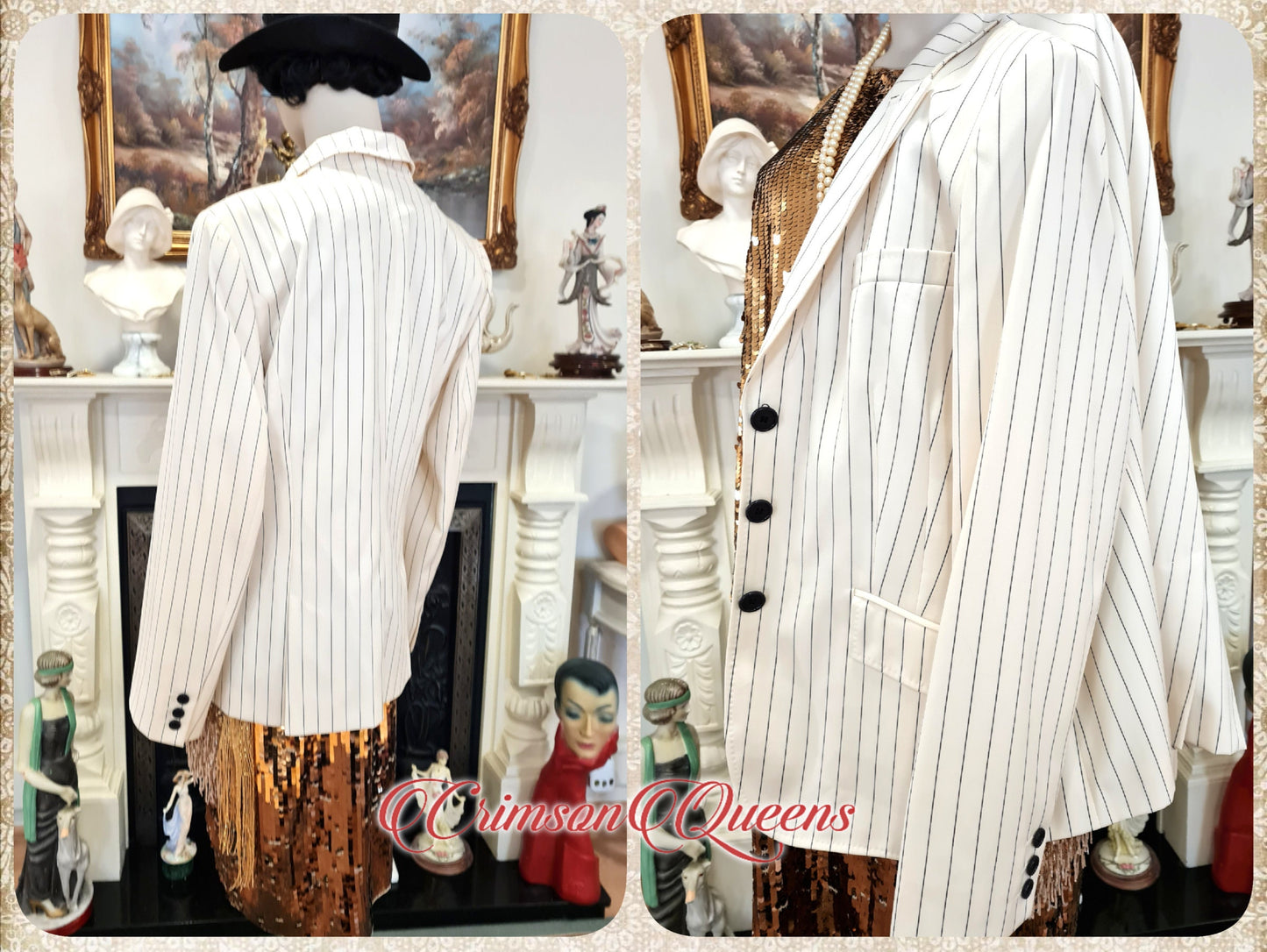 Vintage high quality jacket black and white Bonnie Clyde cream striped rowing boating blazer stripy monochrome jacket coat size UK 14 US 10