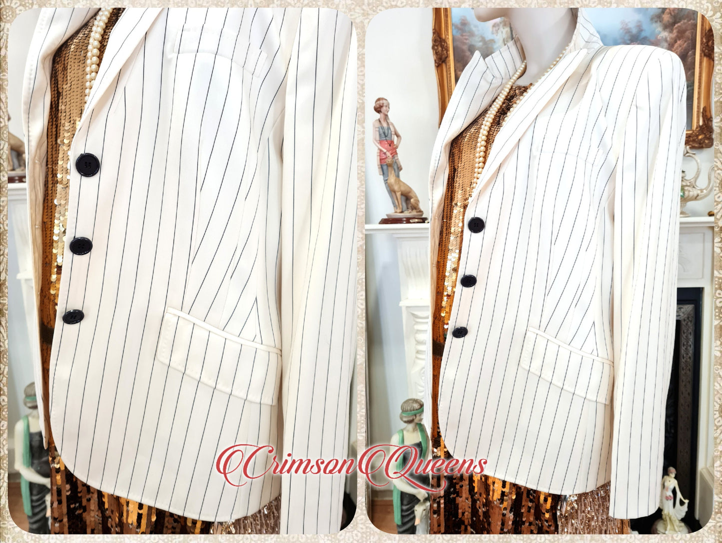 Vintage high quality jacket black and white Bonnie Clyde cream striped rowing boating blazer stripy monochrome jacket coat size UK 14 US 10