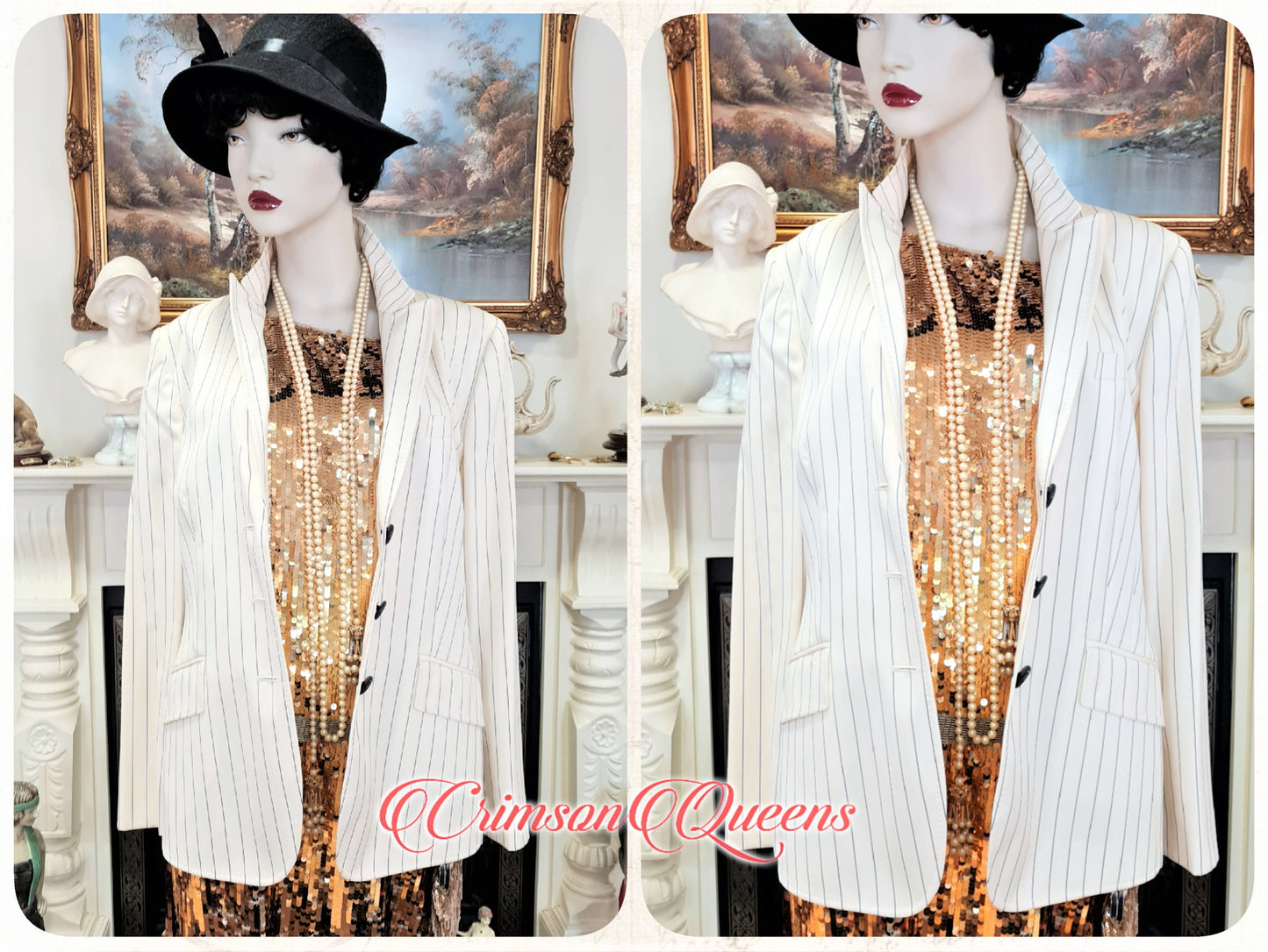 Vintage high quality jacket black and white Bonnie Clyde cream striped rowing boating blazer stripy monochrome jacket coat size UK 14 US 10