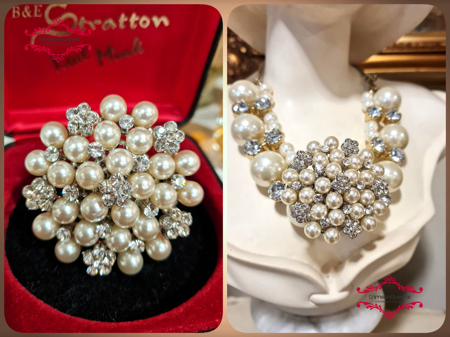 1980ss statement huge adjustable ring with rhinestones and simulated pearls round flake winter snow queen massive ring Art Deco