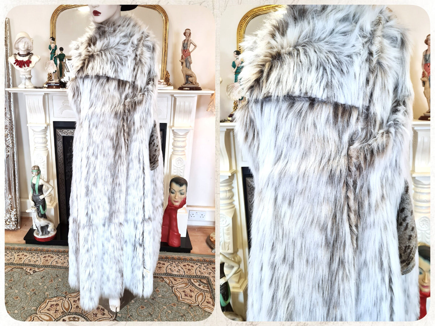 Vintage luxurious off white thick faux fur bohemian hippie gypsy long faux suede and simulated fur soft and cozy winter coat UK 10 12 US 6