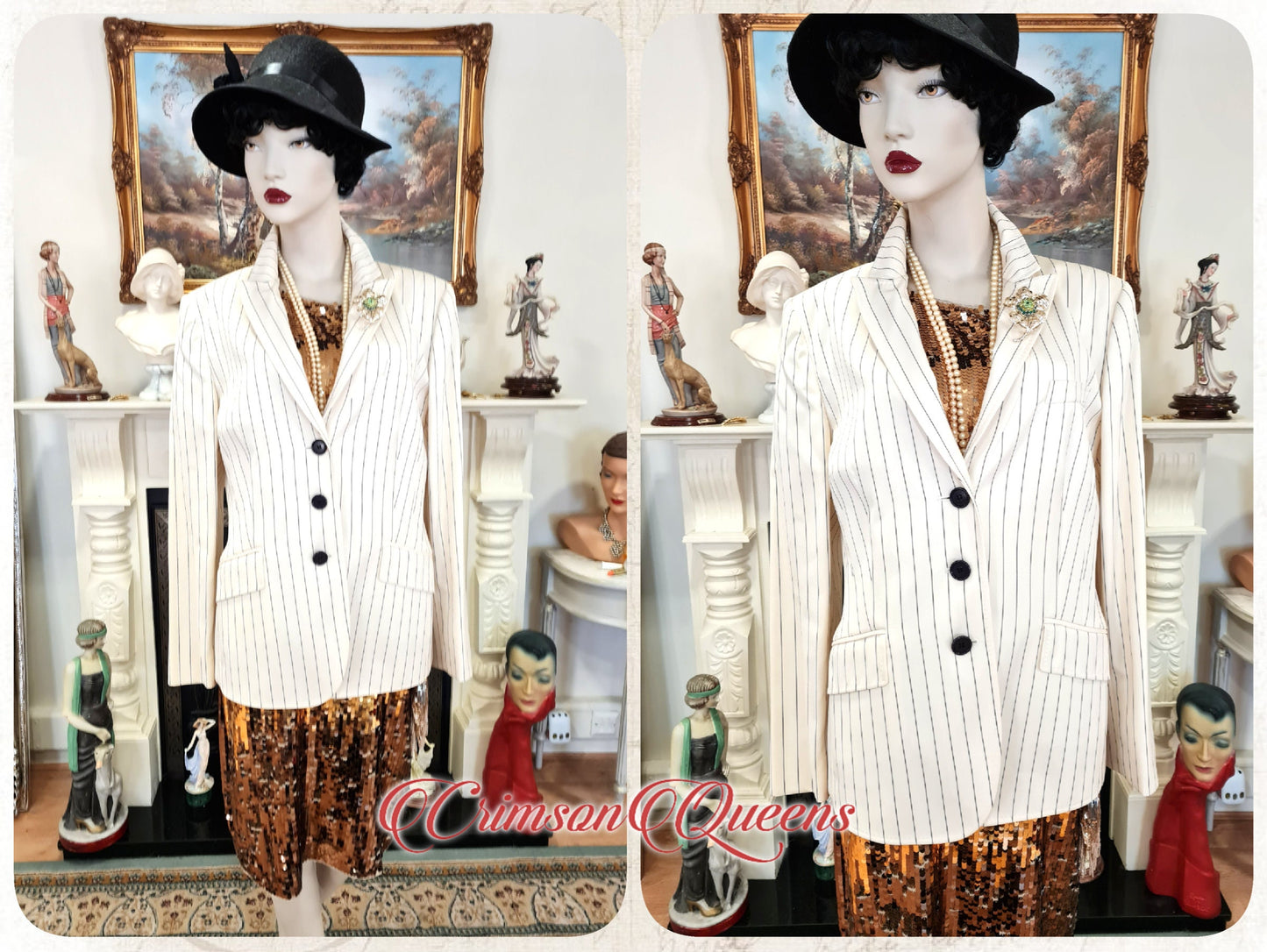 Vintage high quality jacket black and white Bonnie Clyde cream striped rowing boating blazer stripy monochrome jacket coat size UK 14 US 10