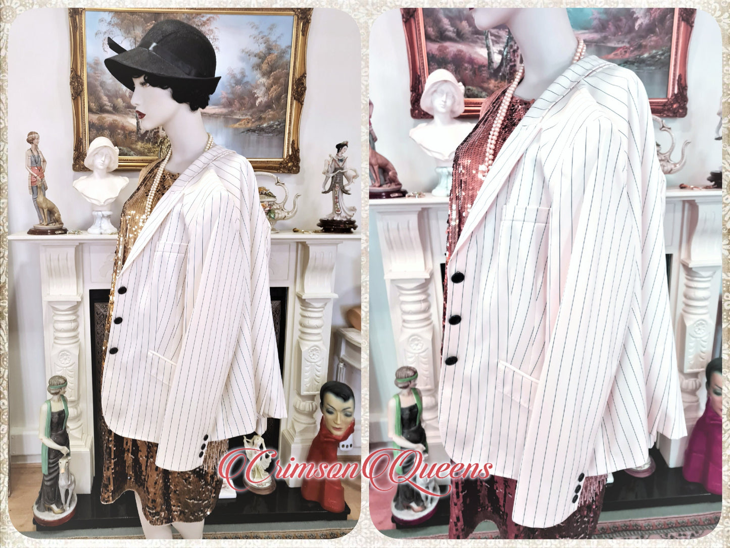 Vintage high quality jacket black and white Bonnie Clyde cream striped rowing boating blazer stripy monochrome jacket coat size UK 14 US 10