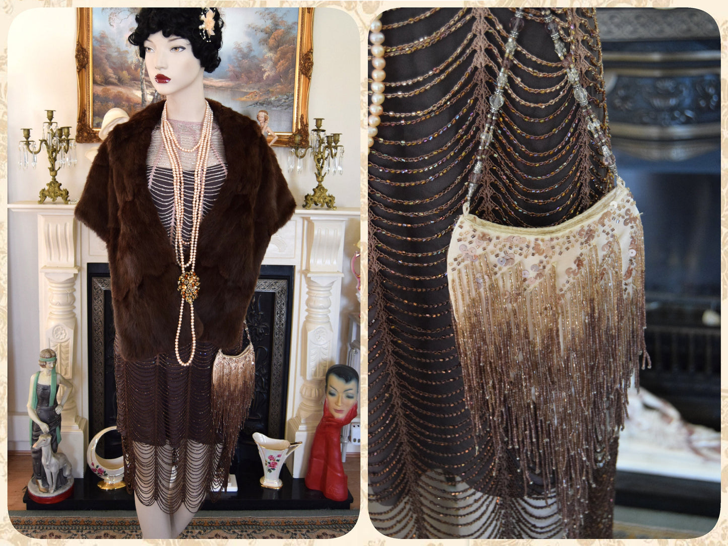 Flapper dress 1920s dress Great Gatsby dress Art Deco dress Vintage Heavily Beaded crocheted Gold Coper Ombre Dress Size UK 10 US 6 10