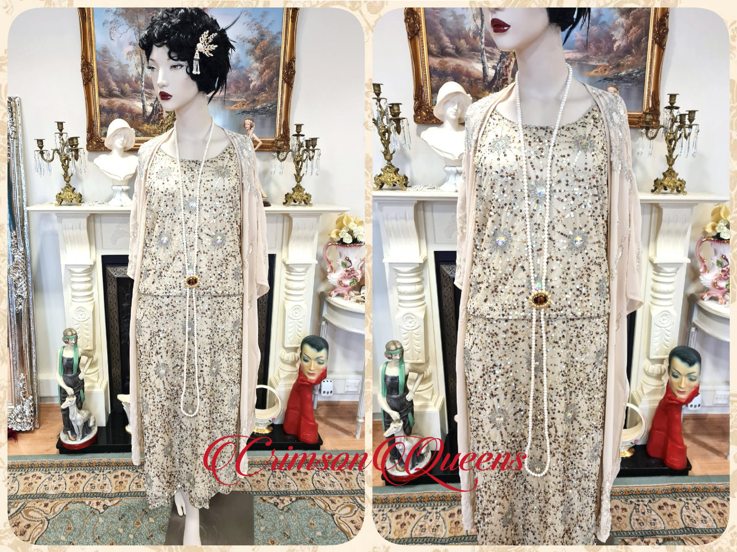 1920s flapper dress mesh dress Great Gatsby dress 1920s mesh dress vintage beaded dress UK 10 US 6
