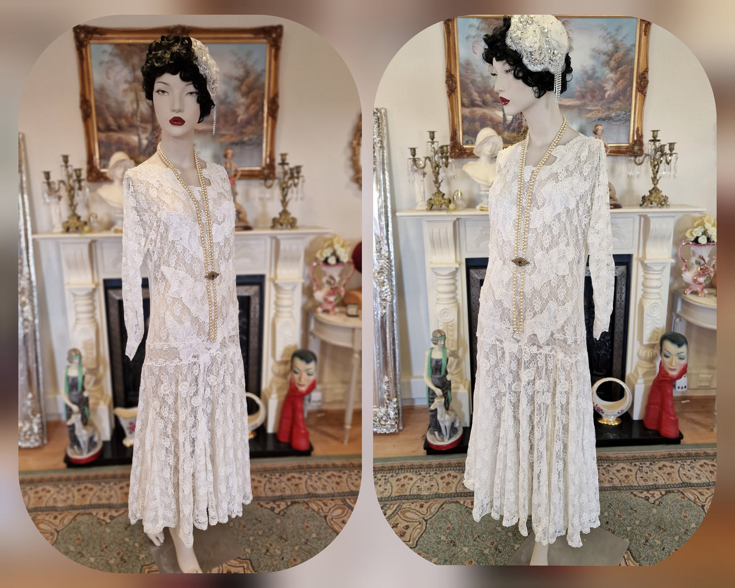 1920s wedding dress 1930s wedding dress All Lace Mesh flapper bride Vintage White Wedding Gown Great Gatsby size UK 8 10 US 4 6