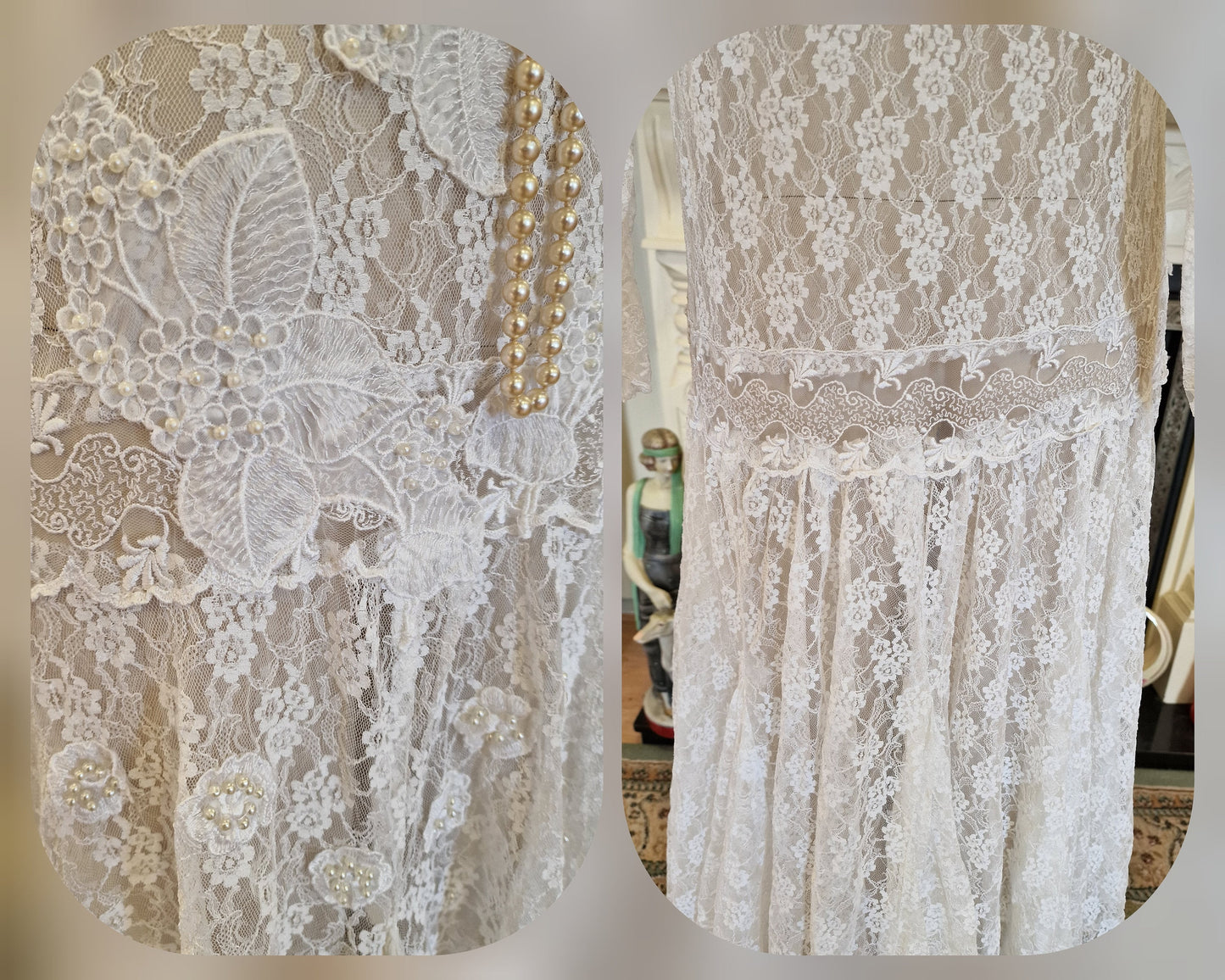 1920s wedding dress 1930s wedding dress All Lace Mesh flapper bride Vintage White Wedding Gown Great Gatsby size UK 8 10 US 4 6