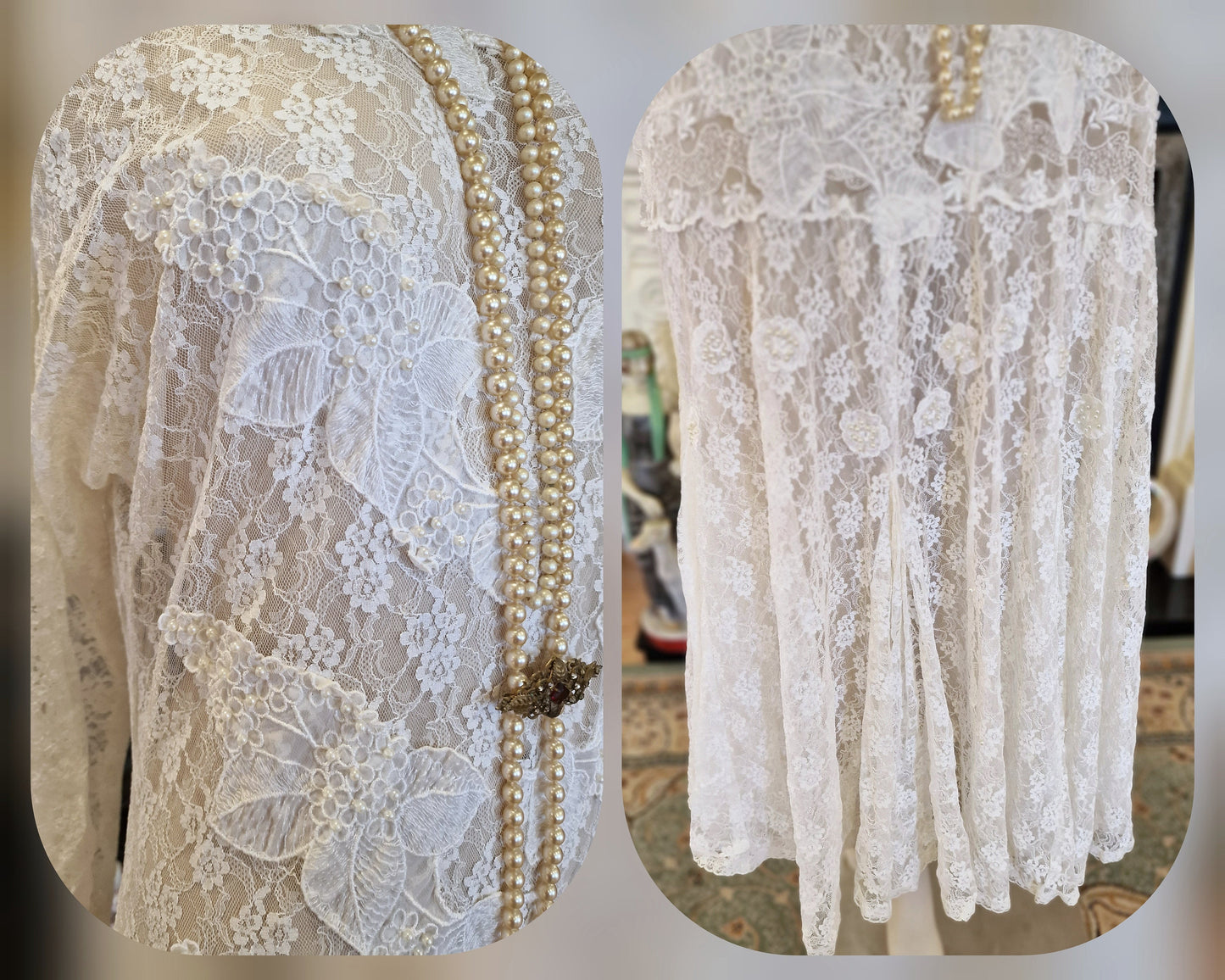 1920s wedding dress 1930s wedding dress All Lace Mesh flapper bride Vintage White Wedding Gown Great Gatsby size UK 8 10 US 4 6