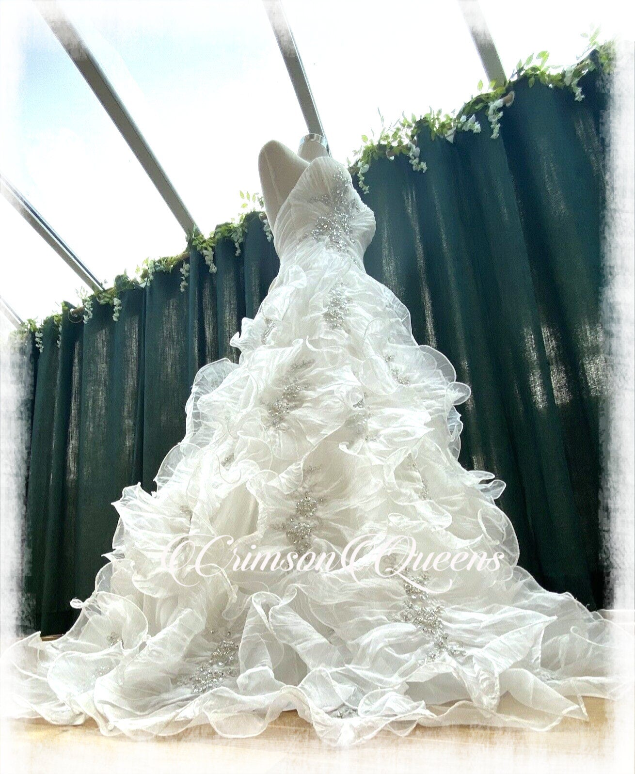 Vintage luxurious Art Deco edding Dress complete ensemble Embellished floral blossoming layer silk organza Ivory Size UK 10 US 6