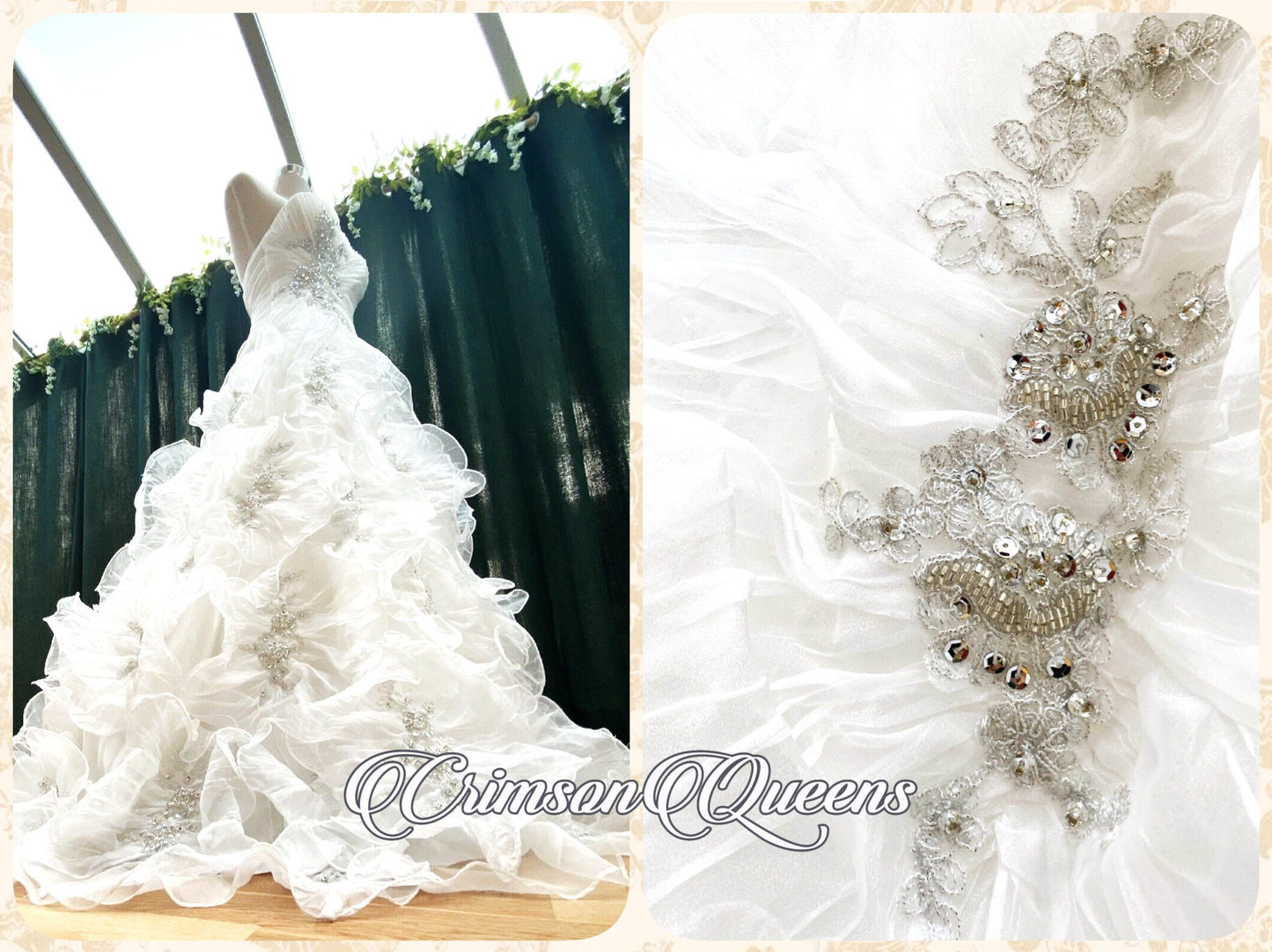 Vintage luxurious Art Deco edding Dress complete ensemble Embellished floral blossoming layer silk organza Ivory Size UK 10 US 6