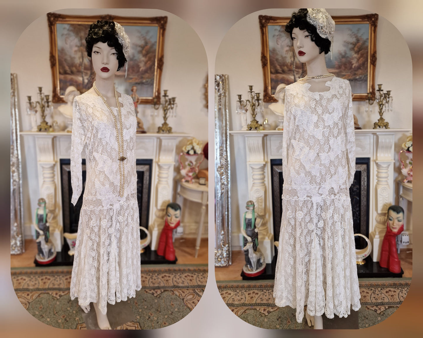 1920s wedding dress 1930s wedding dress All Lace Mesh flapper bride Vintage White Wedding Gown Great Gatsby size UK 8 10 US 4 6