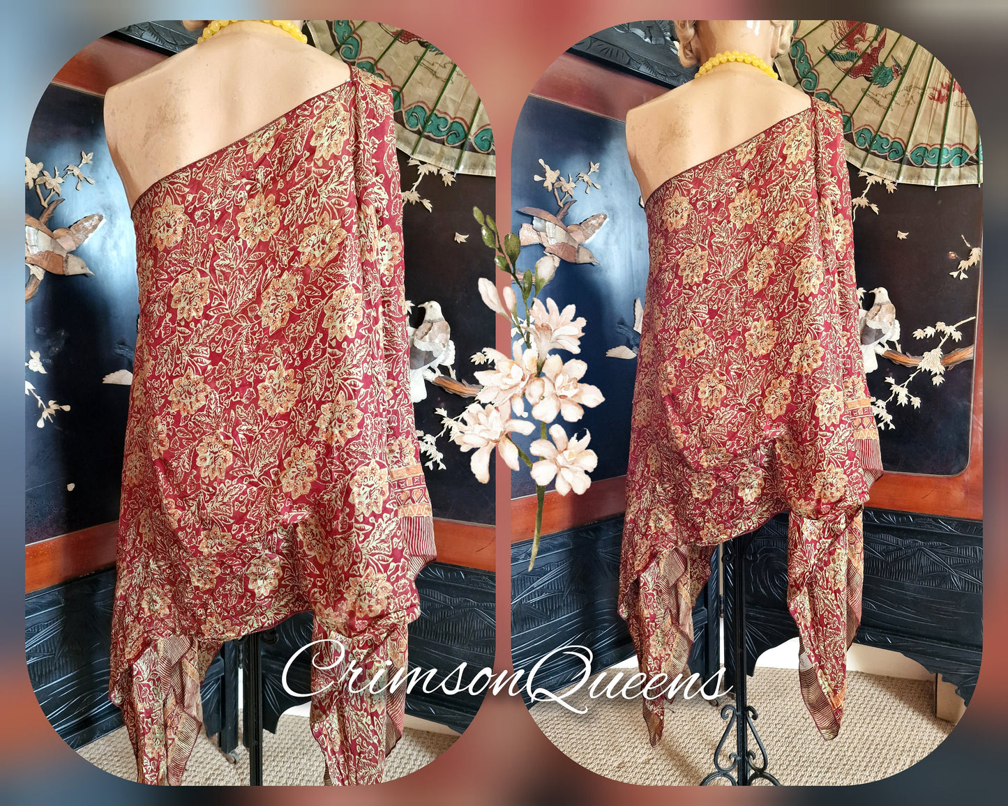 Vintage Art Deco Downton Abbey bohemian soft lustrous silk floaty flapper blouse kimono Mrs Fisher's 1920s size UK 10 12 14 US 6 8 10
