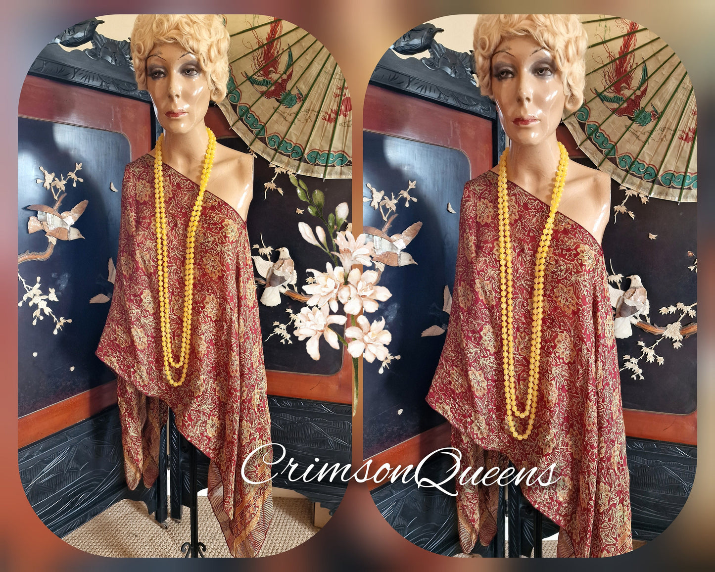 Vintage Art Deco Downton Abbey bohemian soft lustrous silk floaty flapper blouse kimono Mrs Fisher's 1920s size UK 10 12 14 US 6 8 10