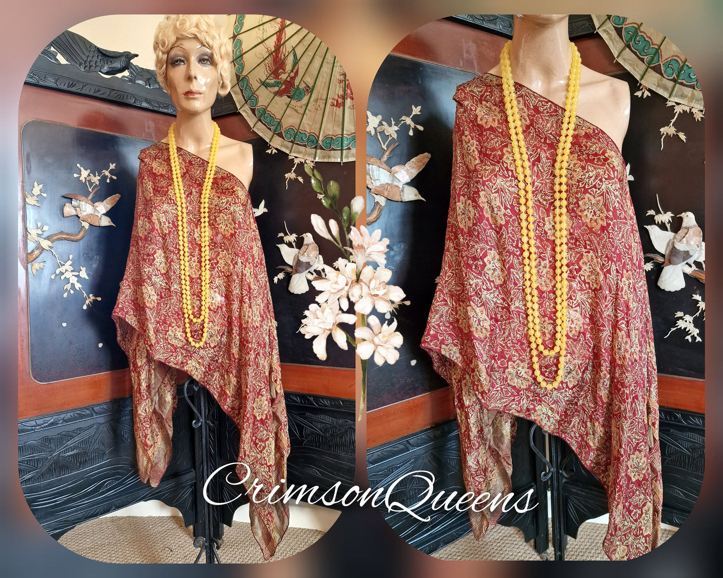 Vintage Art Deco Downton Abbey bohemian soft lustrous silk floaty flapper blouse kimono Mrs Fisher's 1920s size UK 10 12 14 US 6 8 10