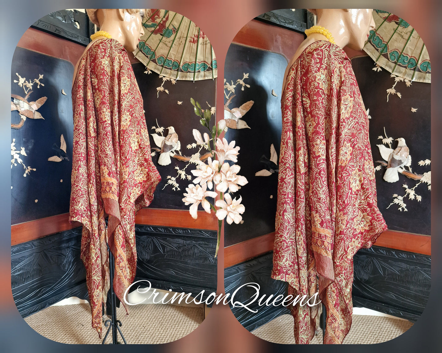 Vintage Art Deco Downton Abbey bohemian soft lustrous silk floaty flapper blouse kimono Mrs Fisher's 1920s size UK 10 12 14 US 6 8 10