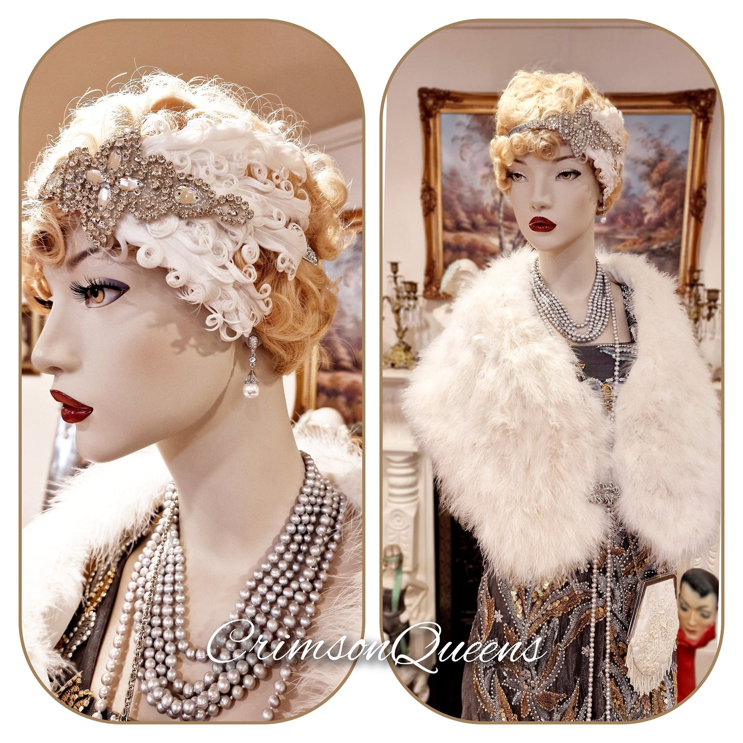 Downton Abbey dress vintage embellished beaded embroidered silver leaf feather statement gold dress UK 4 6 US 0 2